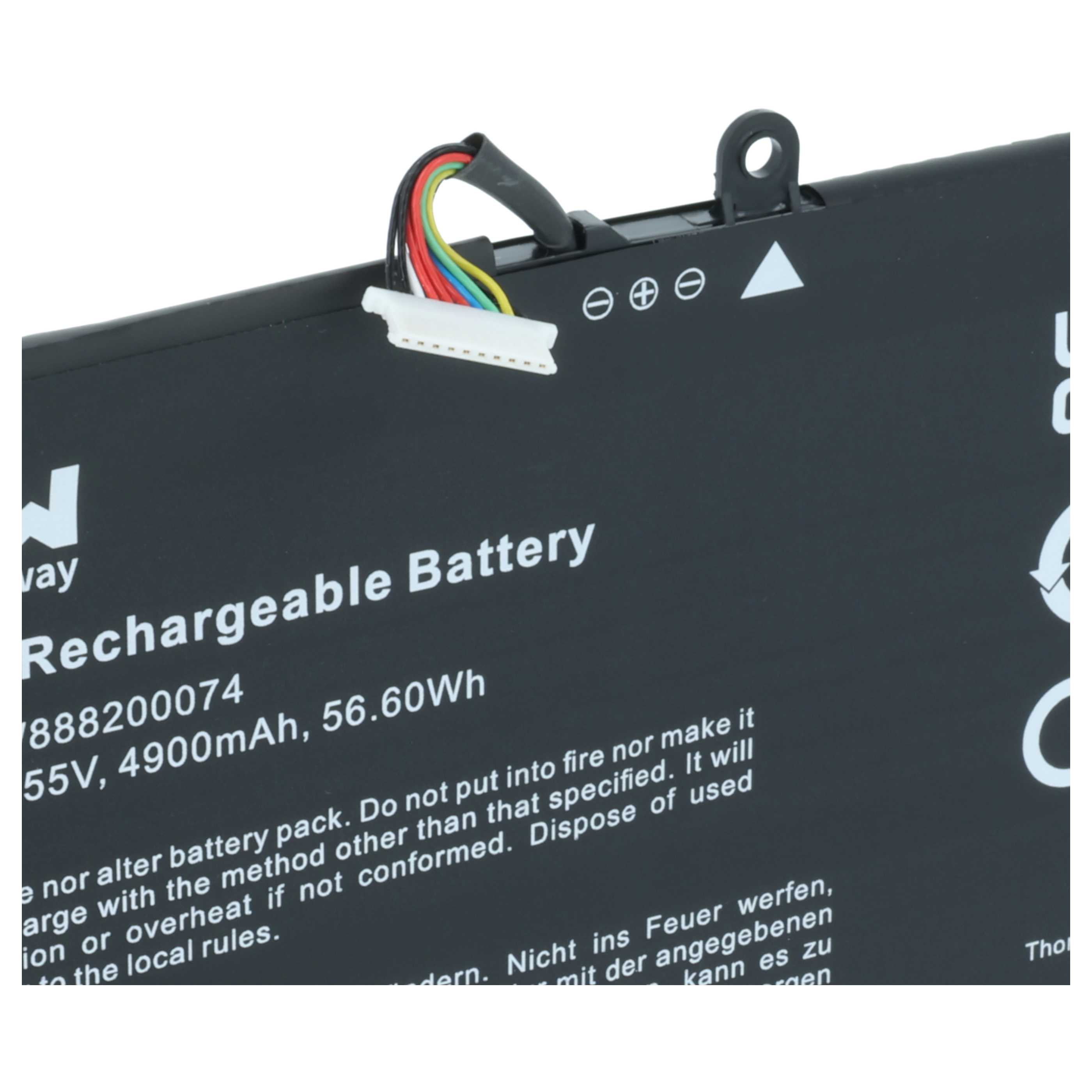 Schwarzer Akku mit Kabeln. Aufschrift: Rechargeable Battery, 55V, 4900mAh.