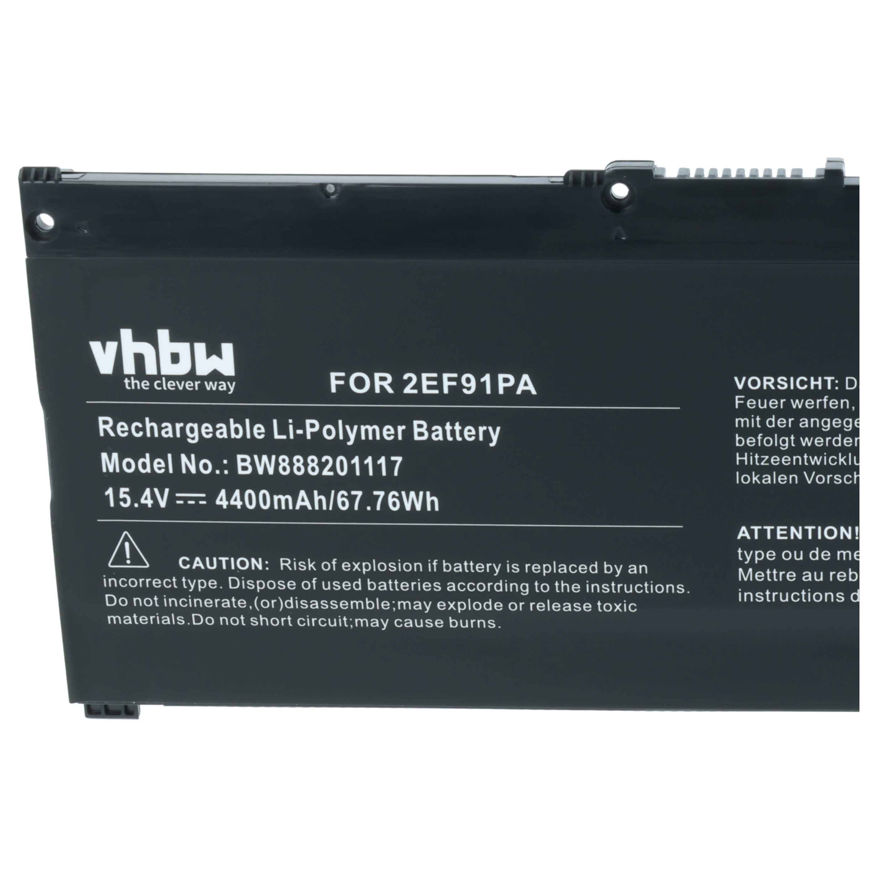 Schwarzer Li-Polymer-Akku mit Aufschriften: vhbw, 2EF91PA, Model BW888201117.