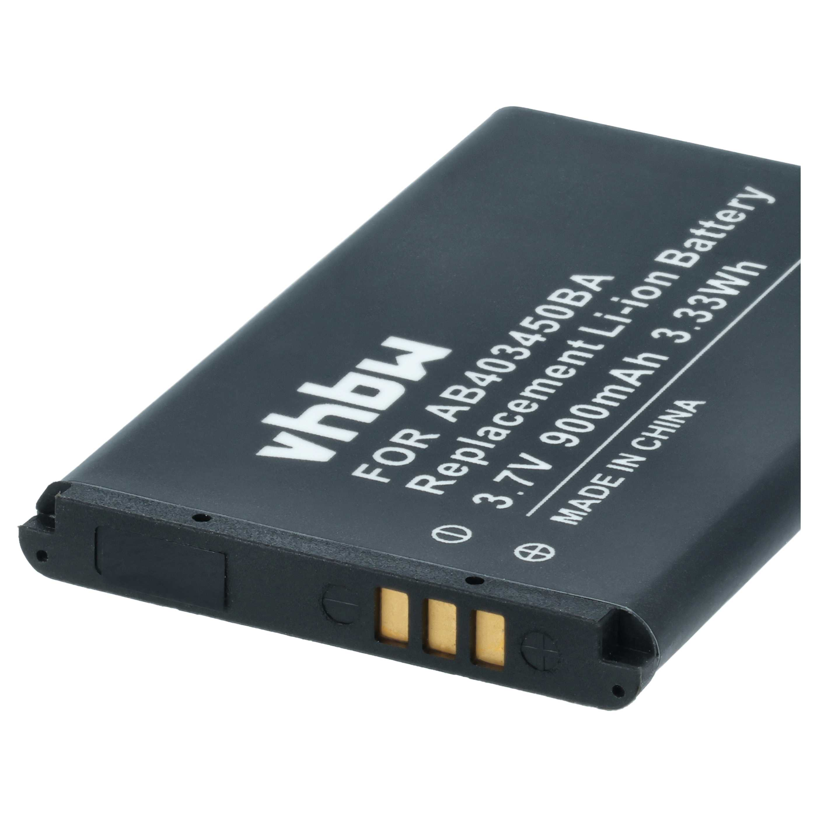 Schwarzer Li-ion Akku mit Beschriftung: 3,7V 900mAh.
