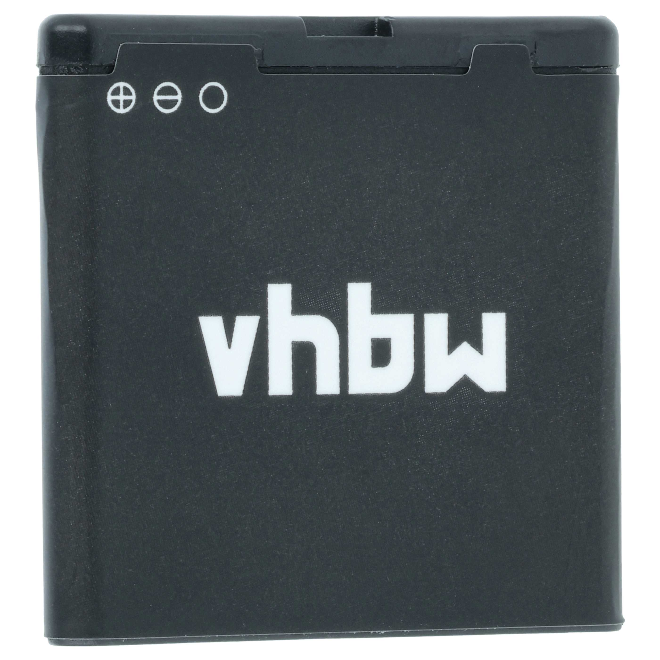 Schwarzer Akku mit weißem Logo 'vhbw' und Ladeanzeige-Symbolen.