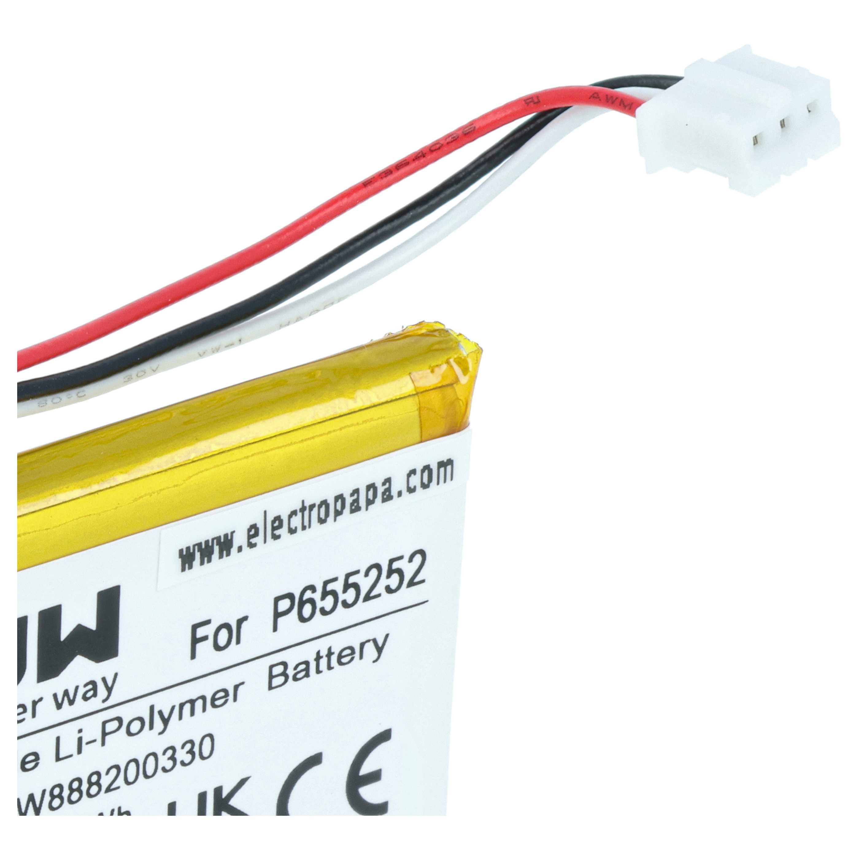 Ein Li-Polymer-Akku mit Kabel und weißem 3-poligem Stecker.
