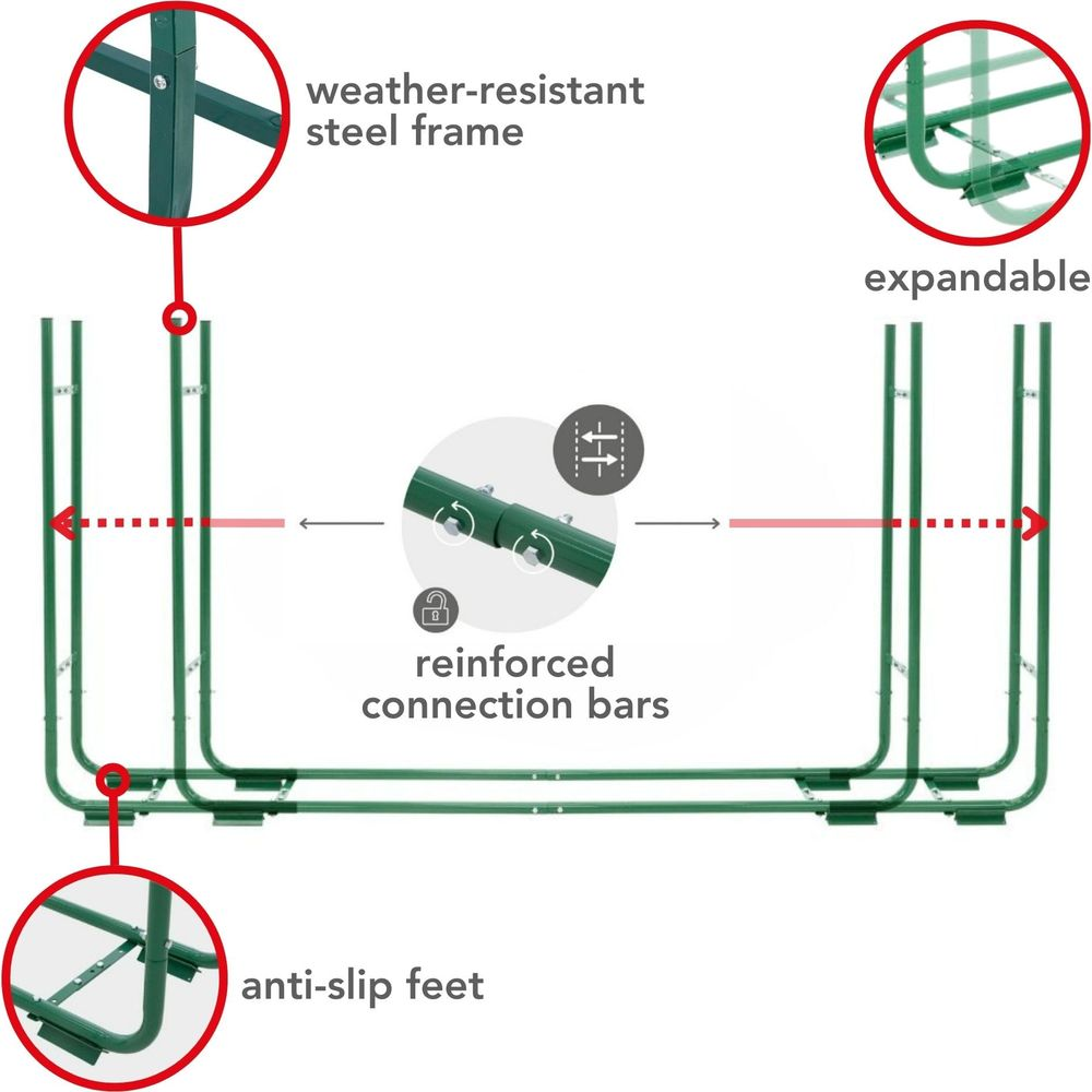 Telaio in acciaio verde con barre di connessione rinforzate e piedini antiscivolo.