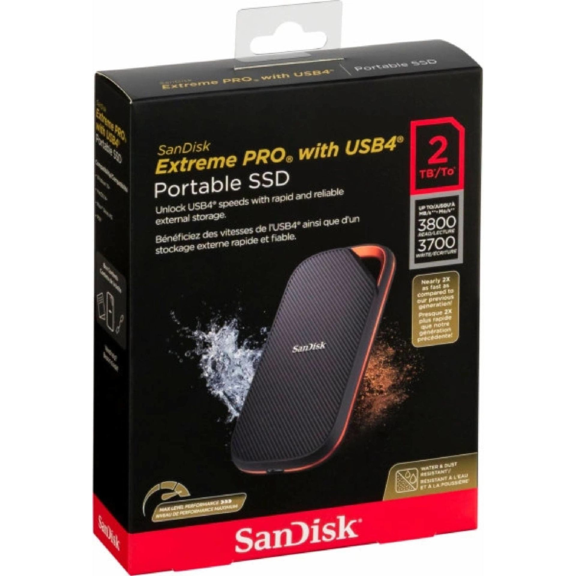 Opakowanie przenośnego dysku SSD SanDisk Extreme PRO 2 TB z USB4.
