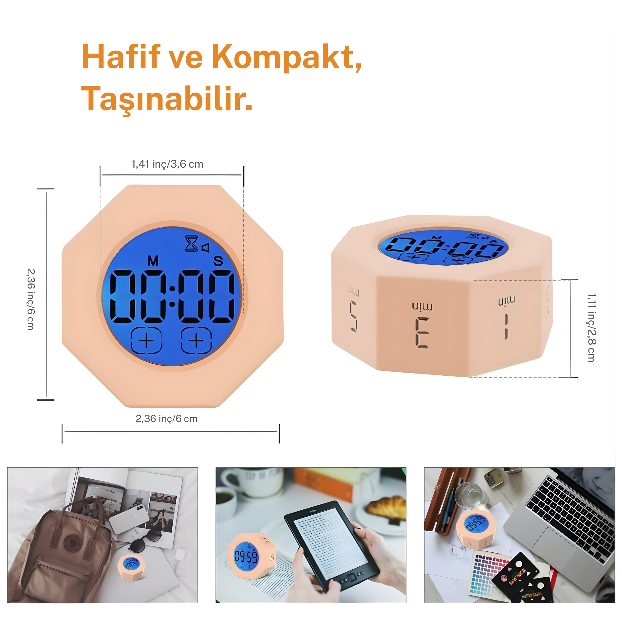 Mavi ekranlı hafif, kompakt, taşınabilir dijital zamanlayıcı.