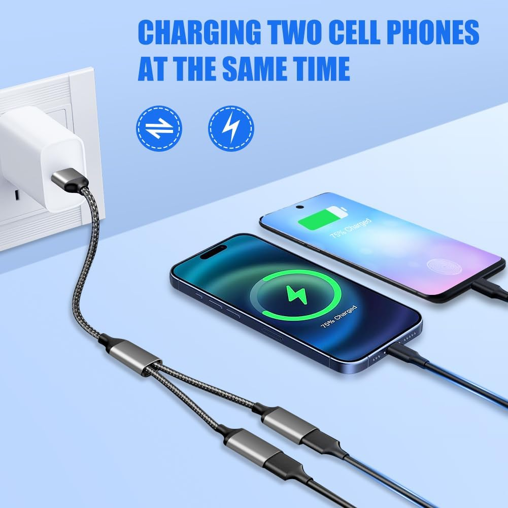 Zwei Handys werden gleichzeitig über ein Ladekabel geladen.