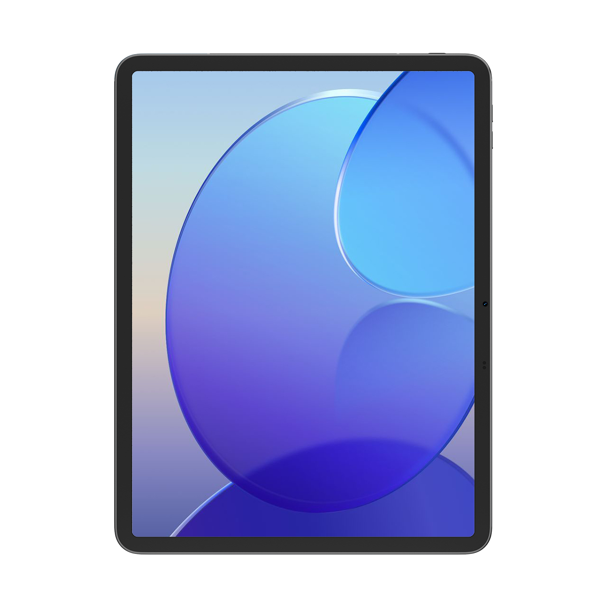 Een moderne tablet met een abstracte blauwe achtergrondafbeelding.