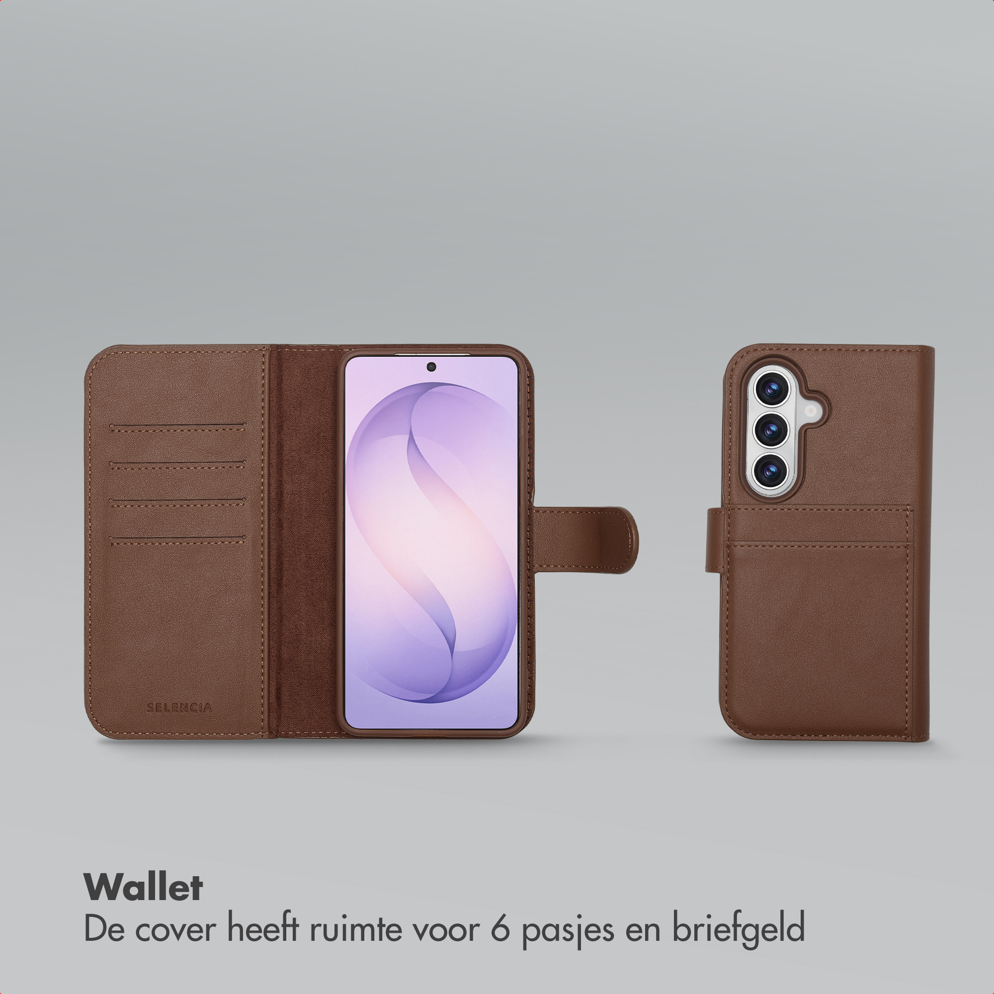 Étui portefeuille en cuir marron avec fentes pour cartes.