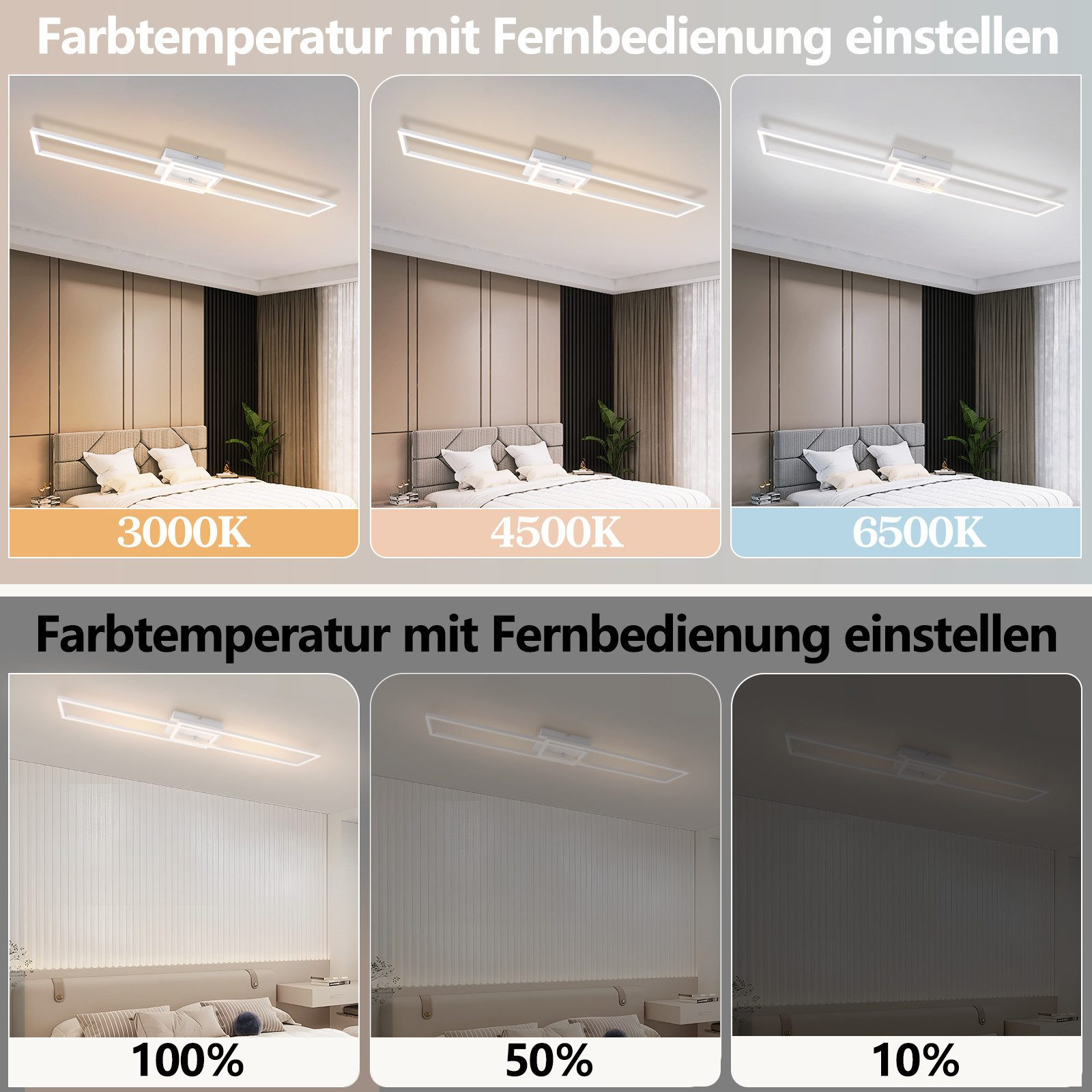Nowoczesna lampa sufitowa z regulacją temperatury barwowej i jasności.