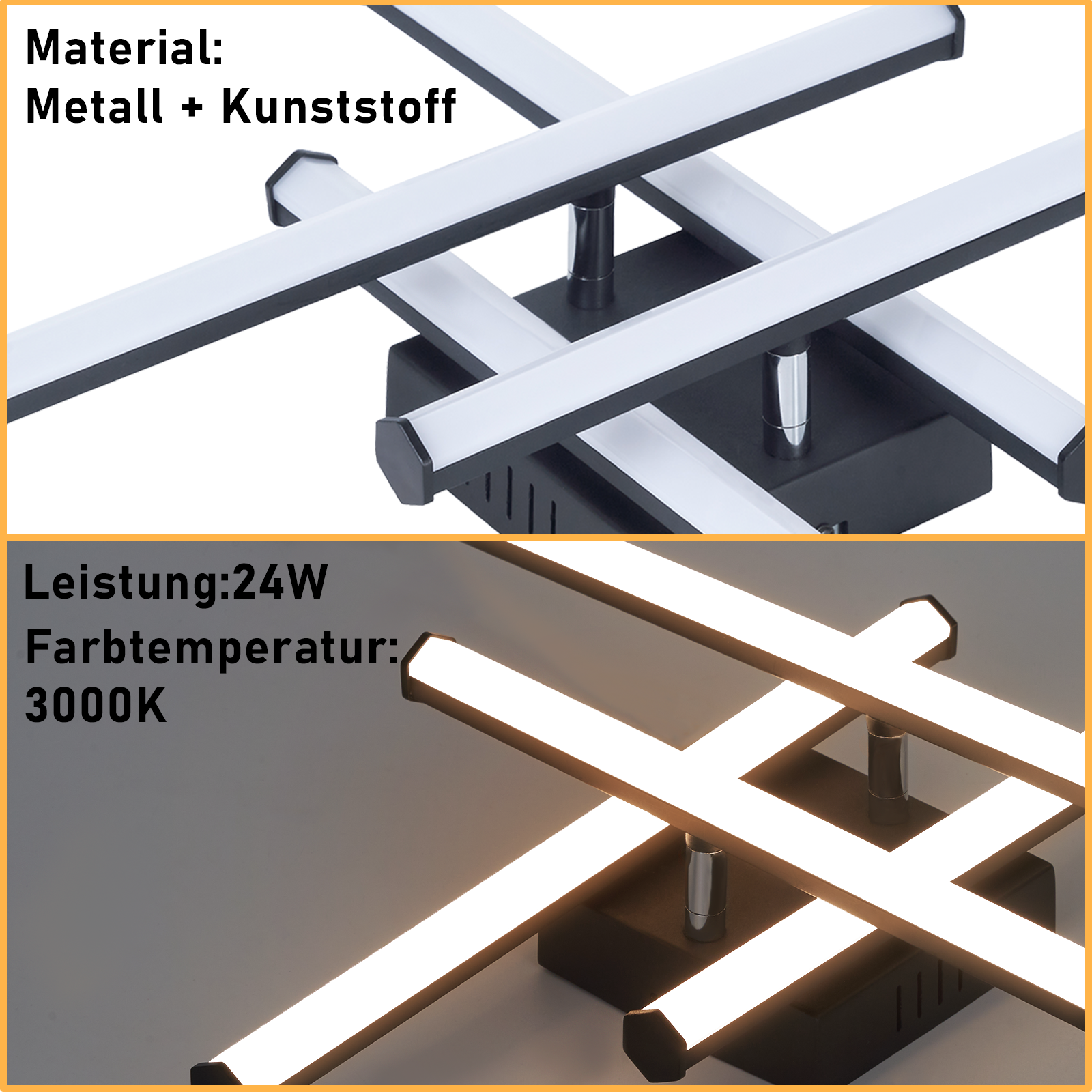 Lampadario moderno con bracci intrecciati in metallo e plastica e LED.