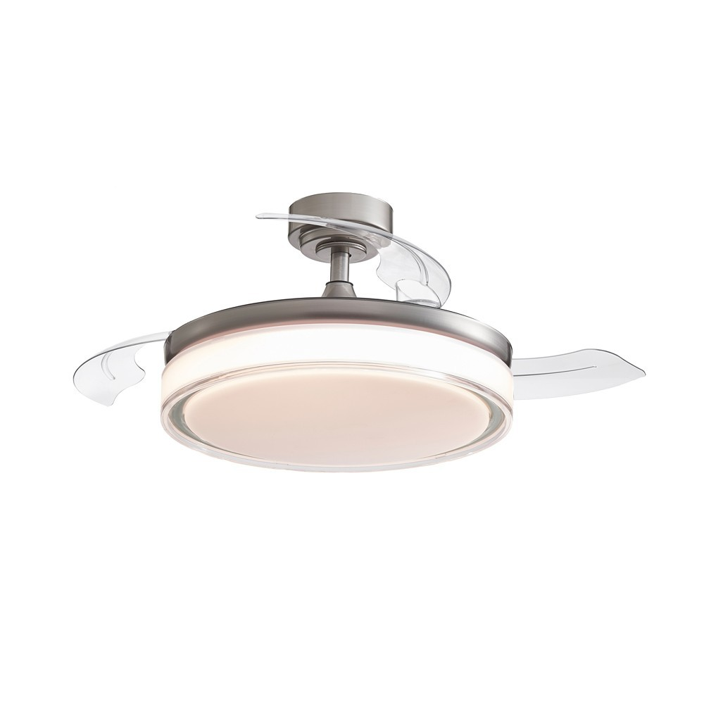 Ventilador de techo moderno con aspas retráctiles y luz LED integrada. Diseño elegante.
