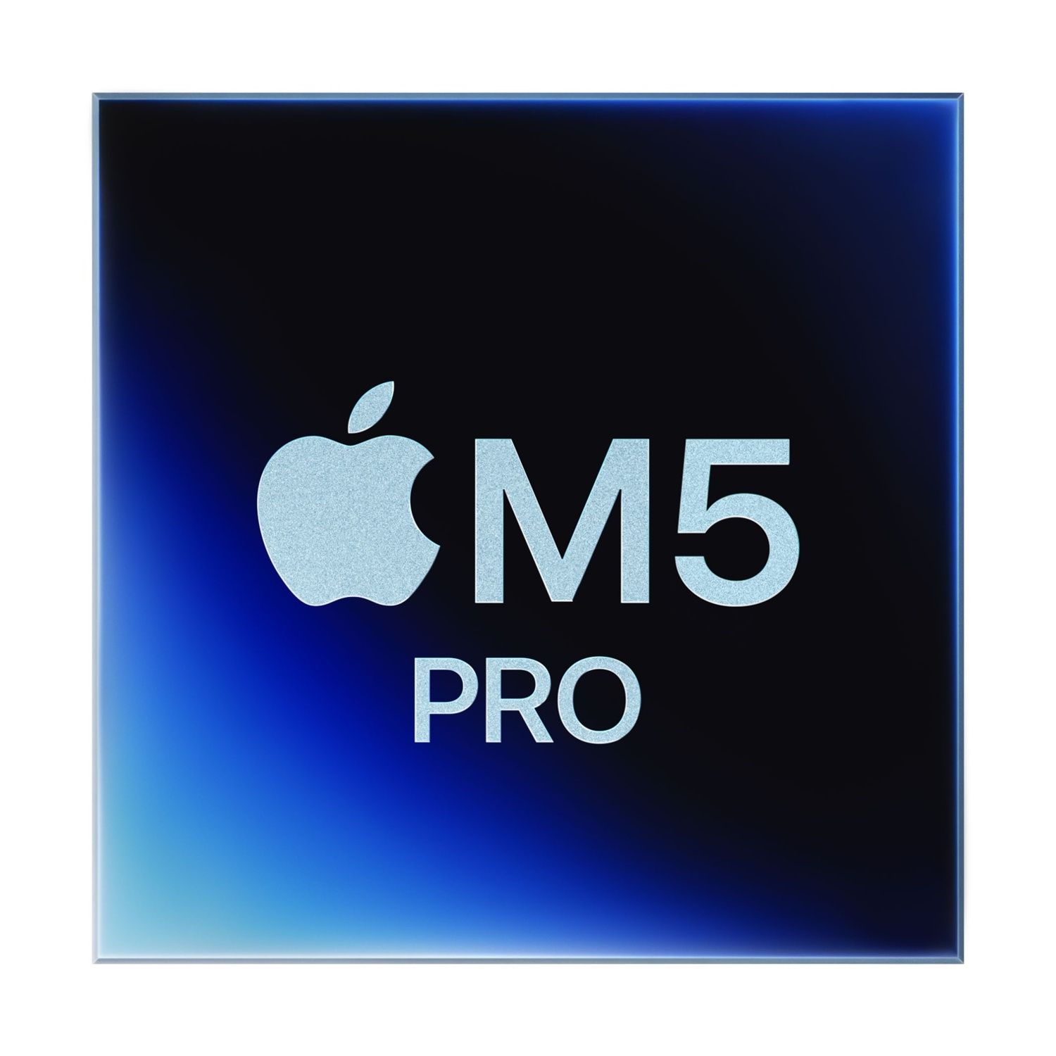 Logo Apple M5 Pro z niebieskim gradientem na czarnym tle.