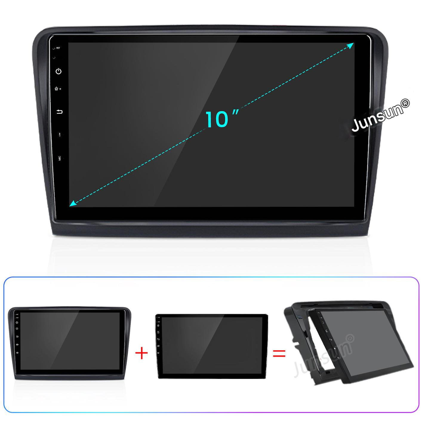 Un autoradio con schermo touch da 10 pollici e accessori.