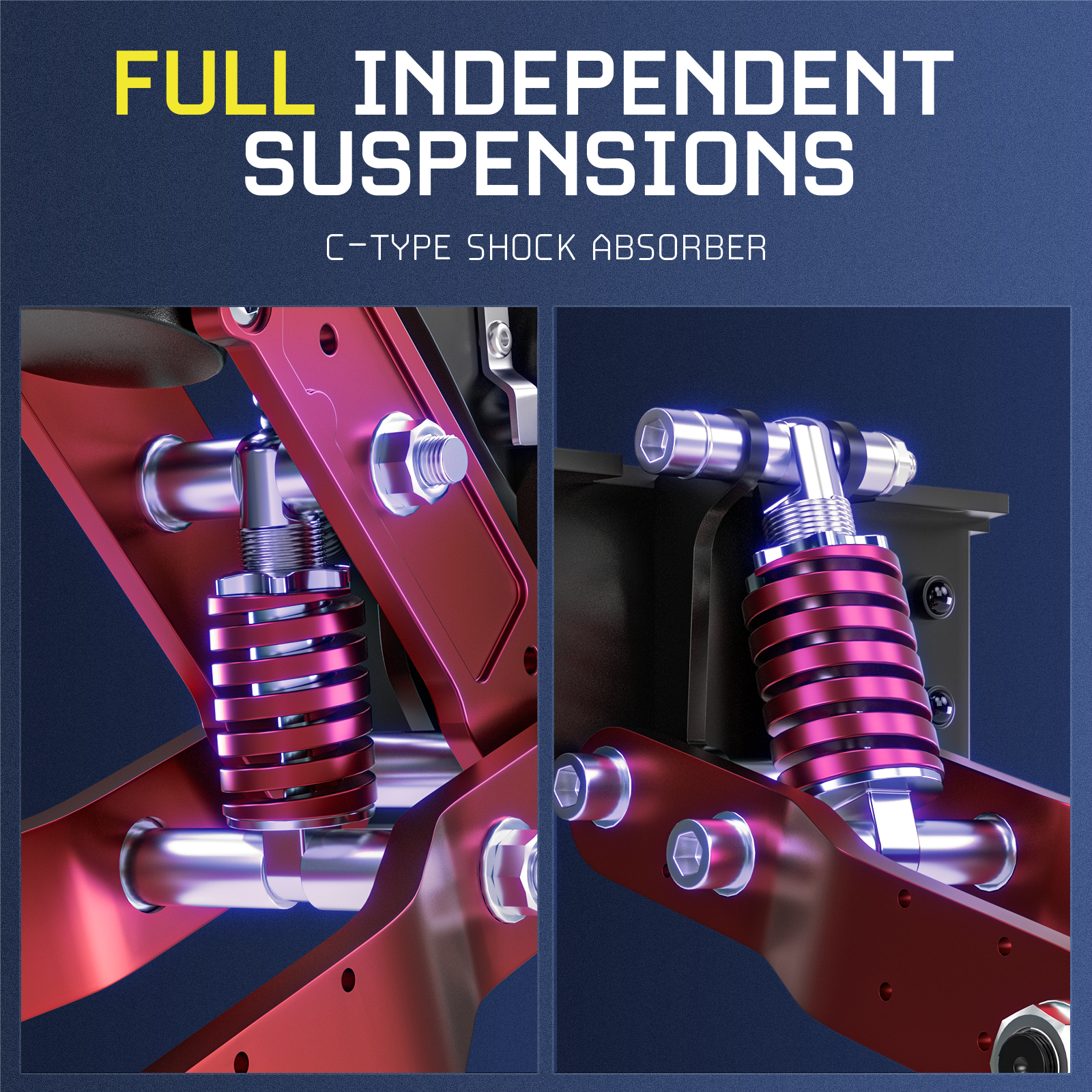 Zbliżenie czerwonych i czarnych amortyzatorów ze śrubami.