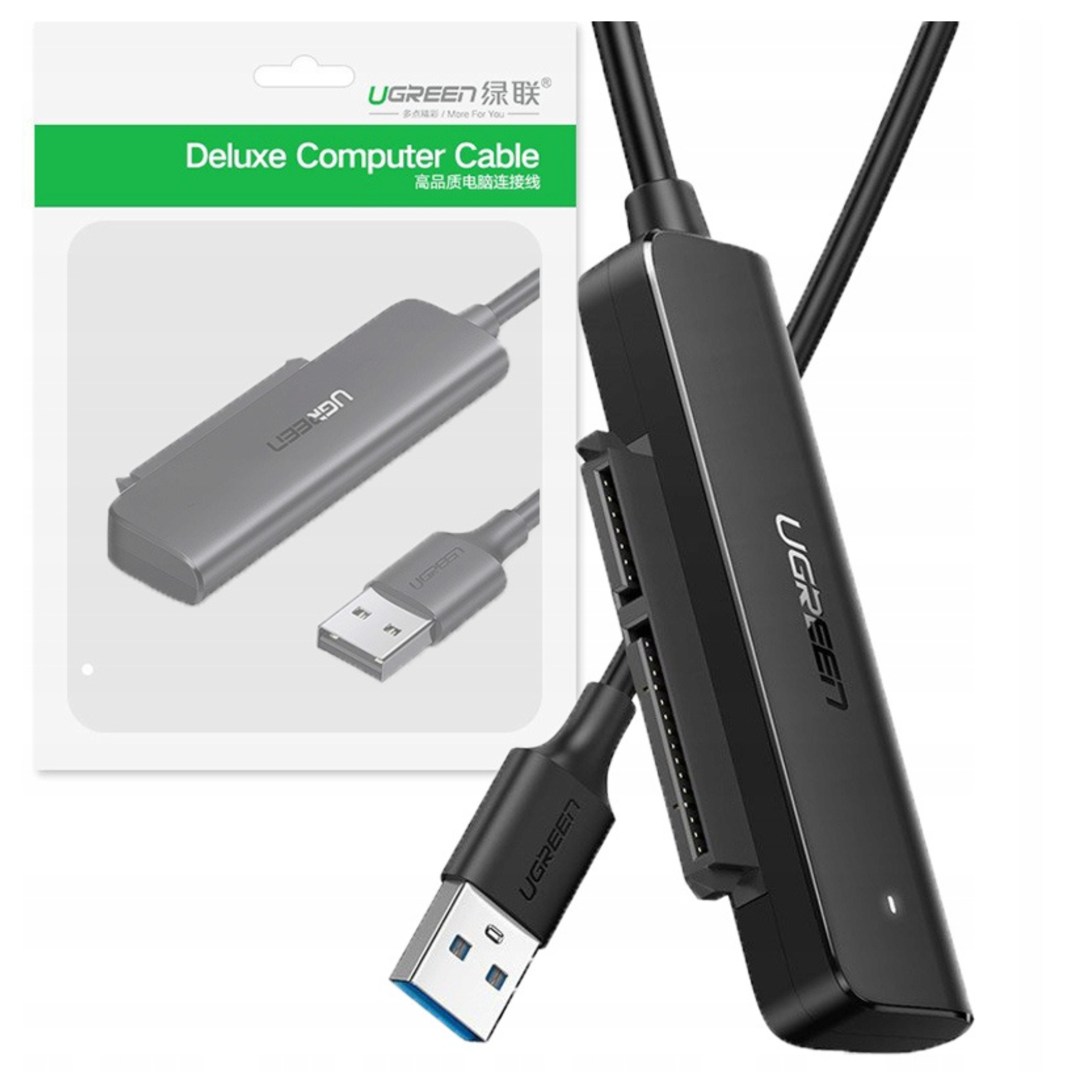 Kabel komputerowy UGREEN Deluxe ze złączami USB i SATA.