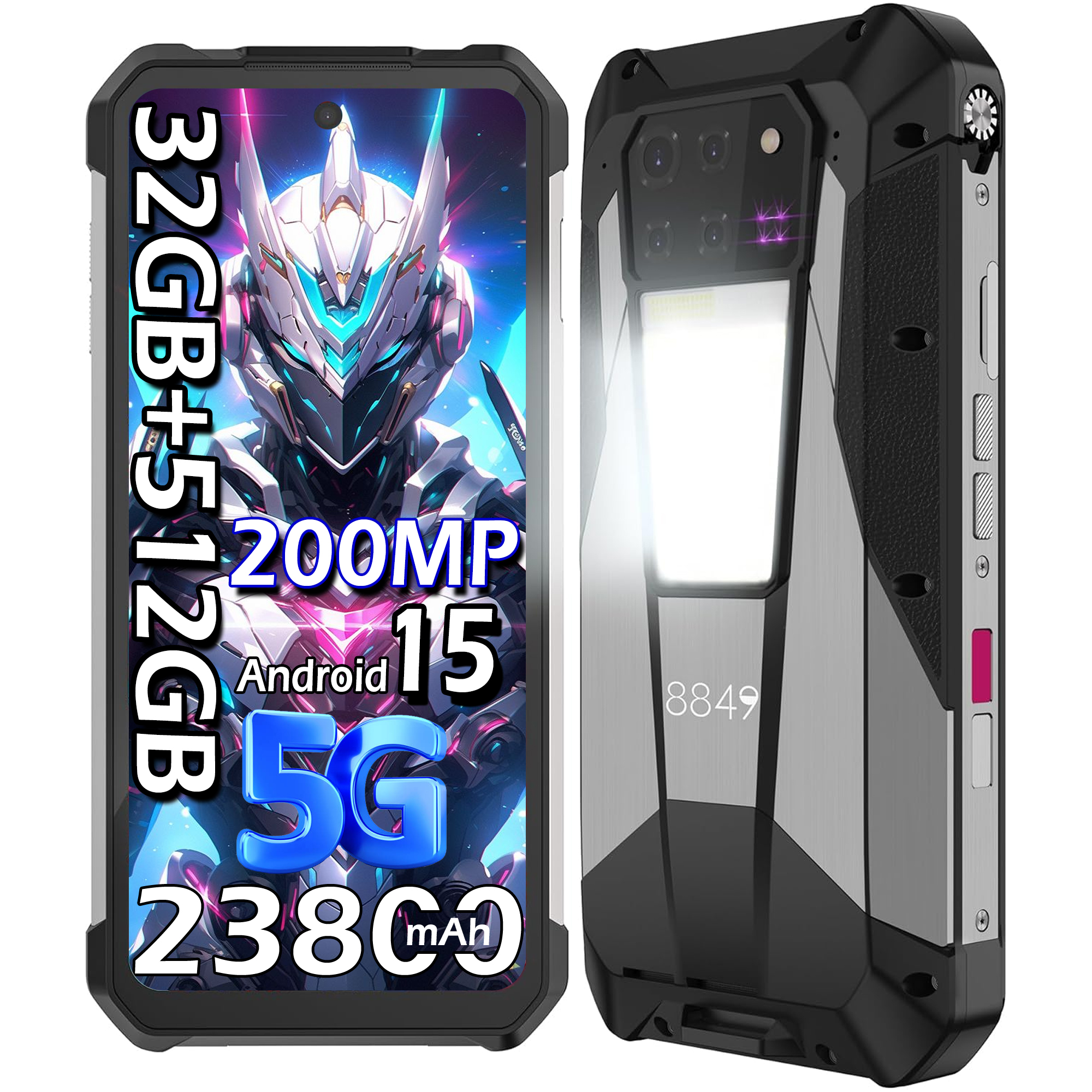 Teléfono robusto con 32GB+512GB, 200MP, Android 15, 5G, batería 2380mAh.