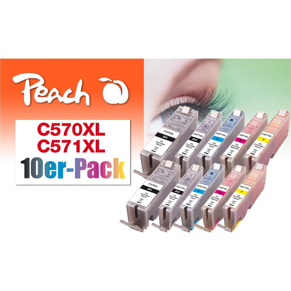 Tusze Peach C570XL C571XL opakowanie 10 szt. z okiem w tle.