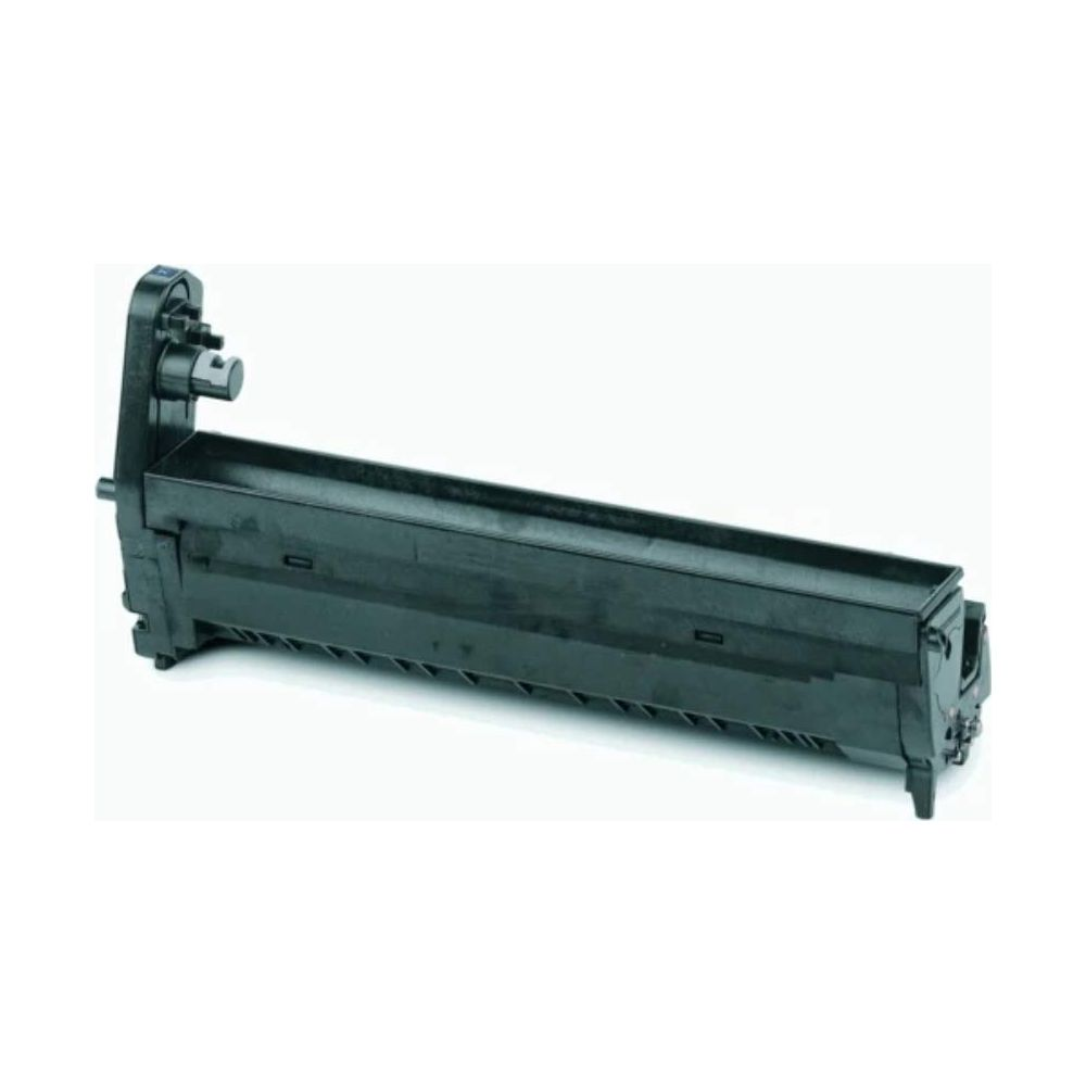 Cartuccia toner nera con parte rotante a sinistra e lati scanalati.