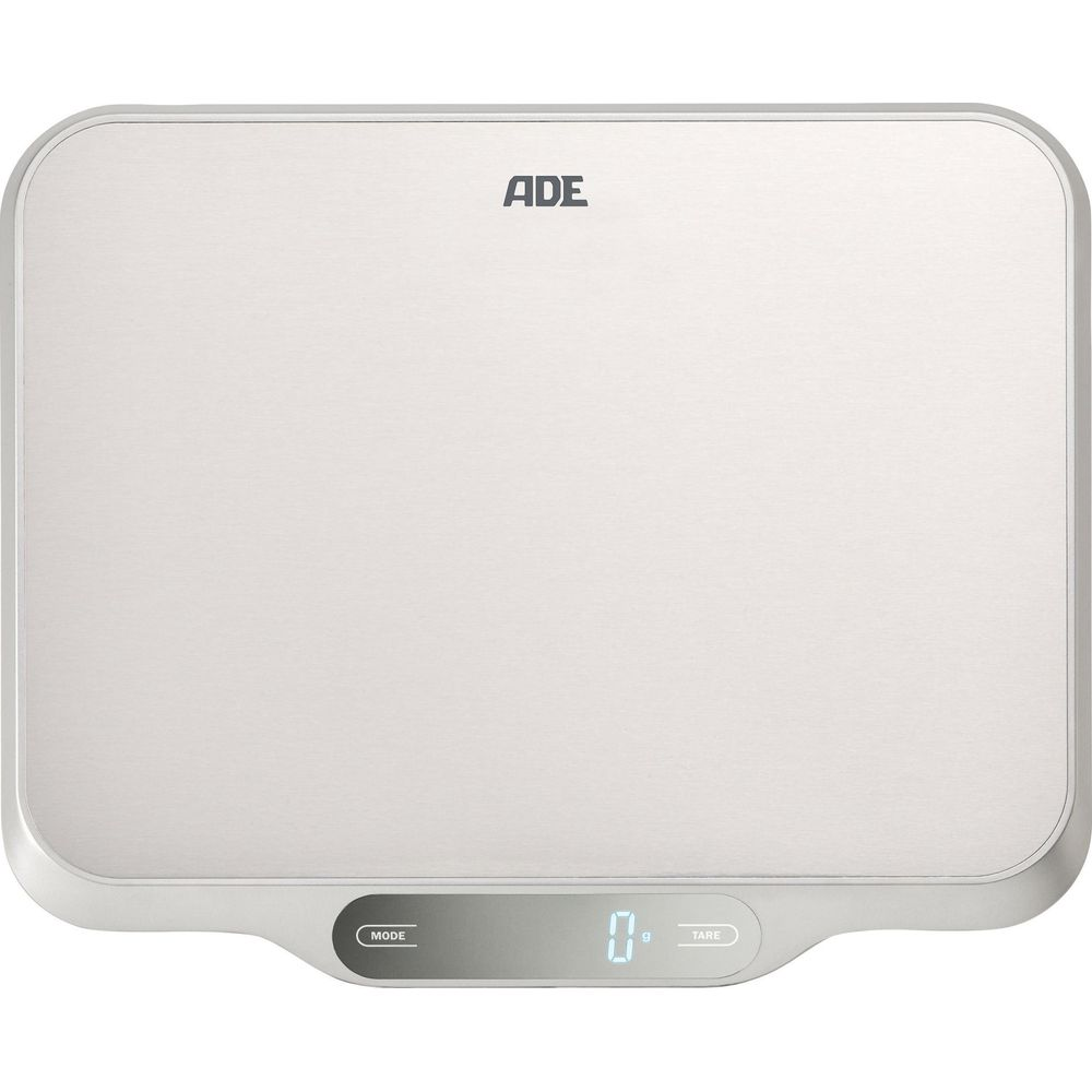 Una bilancia da cucina ADE bianca con display digitale a zero.