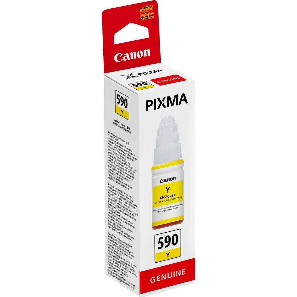 Canon PIXMA 590 gele inktfles met verpakking.