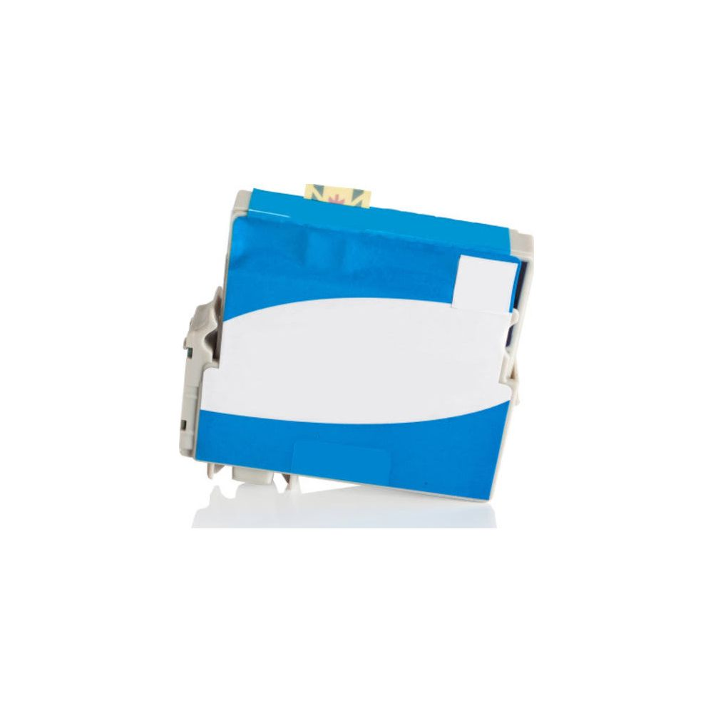 Blauer Tintenstrahl-Druckerpatronen-Kopf mit weißem Etikett.
