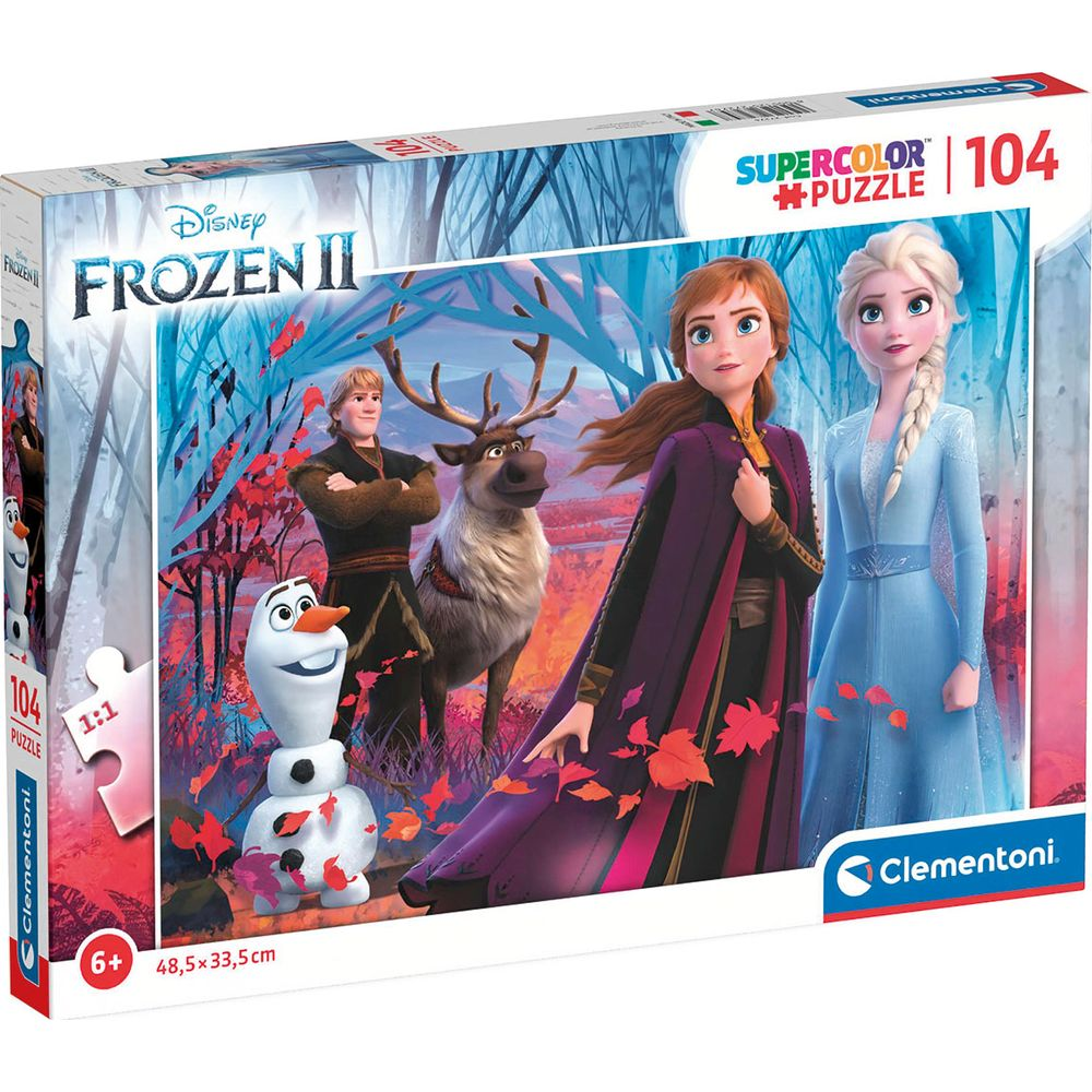 Puzzle Frozen II: Anna, Elsa, Kristoff, Sven i Olaf stoją w lesie.