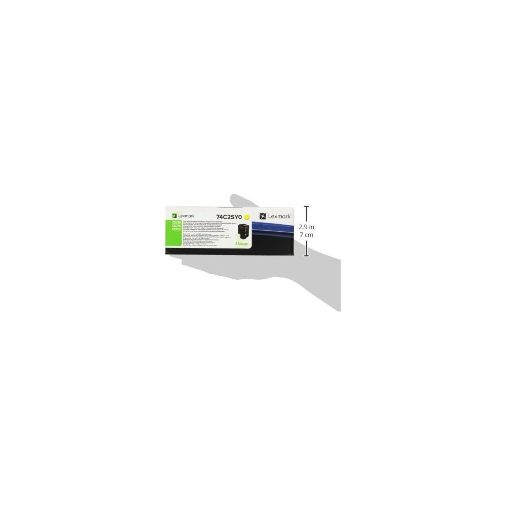 Lexmark 74C2SY0 tonercartridge, geel. Afmetingen: 7 cm.