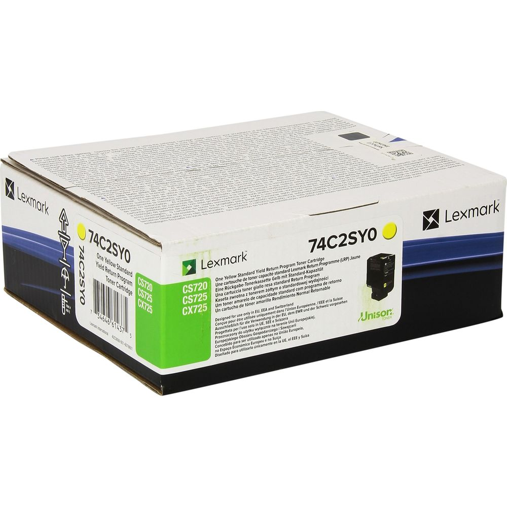 Gele Lexmark tonercartridge 74C2SYO voor CS720/CS725/CX725 printers.