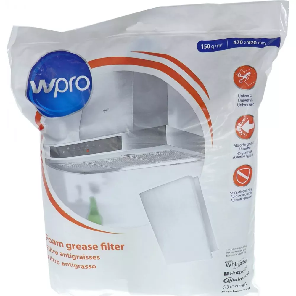 Verpackung für einen Wpro Schaum-Fettfilter mit Maßen 470x970mm, 150g/m².