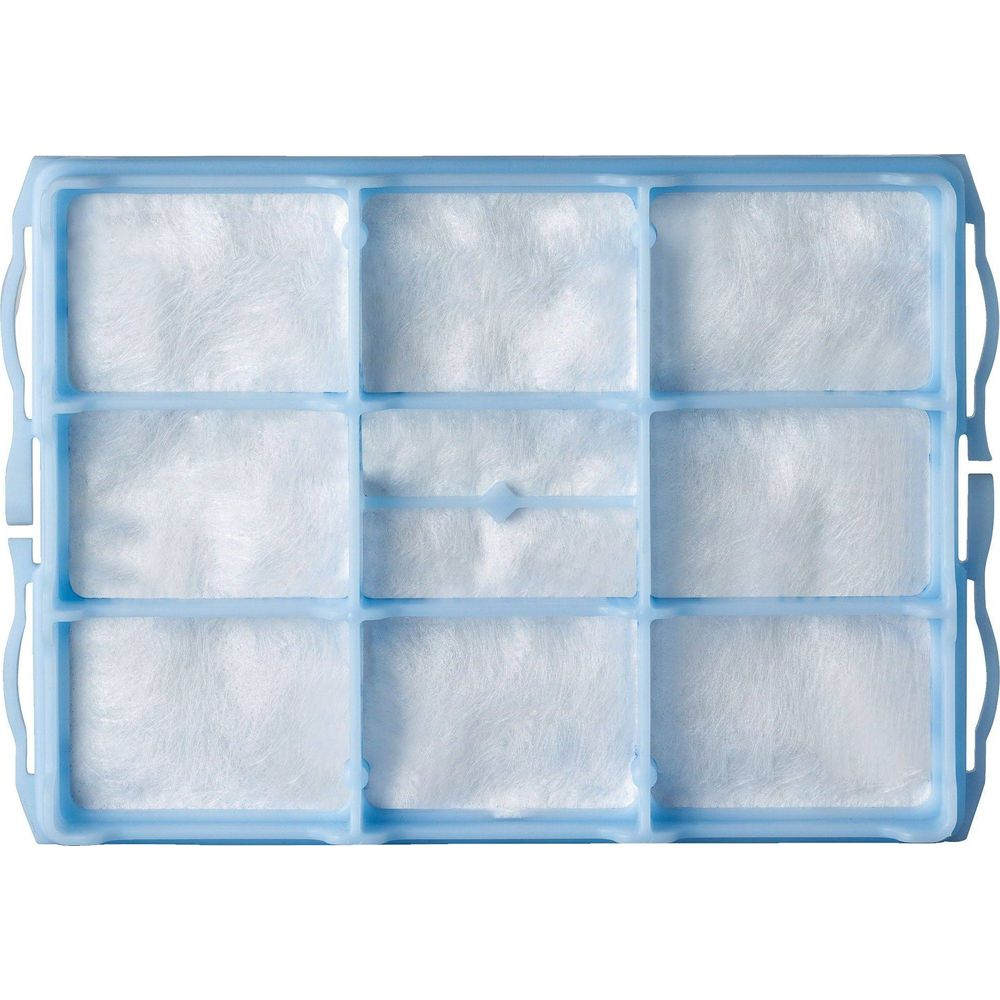 Una griglia blu con materiale filtrante bianco, divisa in nove quadrati.