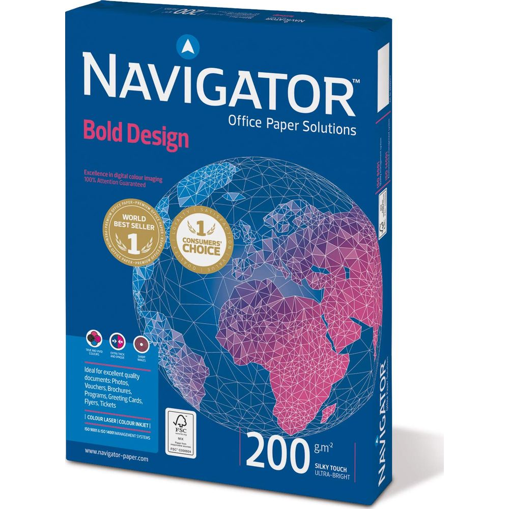 Pudełko papieru Navigator z mapą świata, 200 g/m², do rozwiązań biurowych.