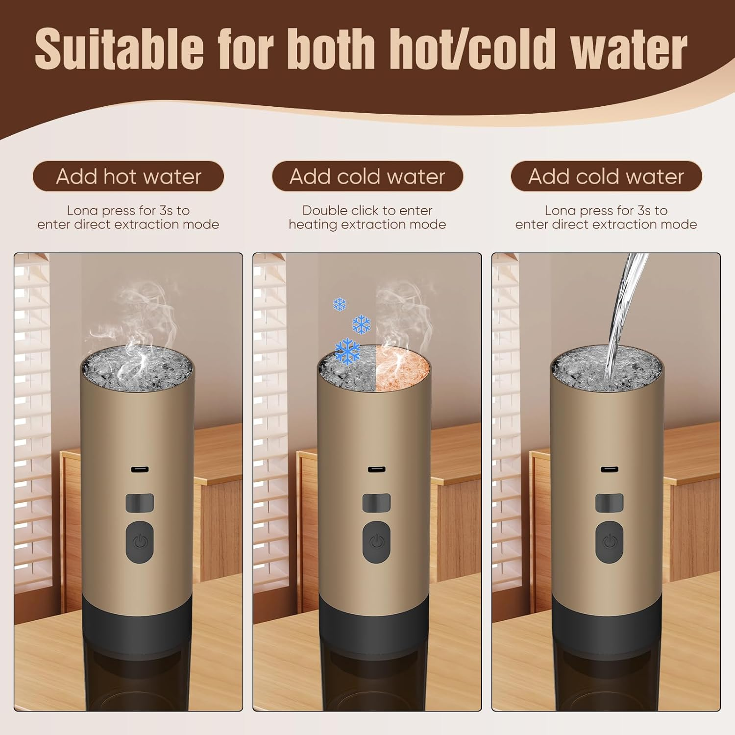 Gerät für heiße und kalte Flüssigkeiten: Dampf, Eis und Wasserstrahl.