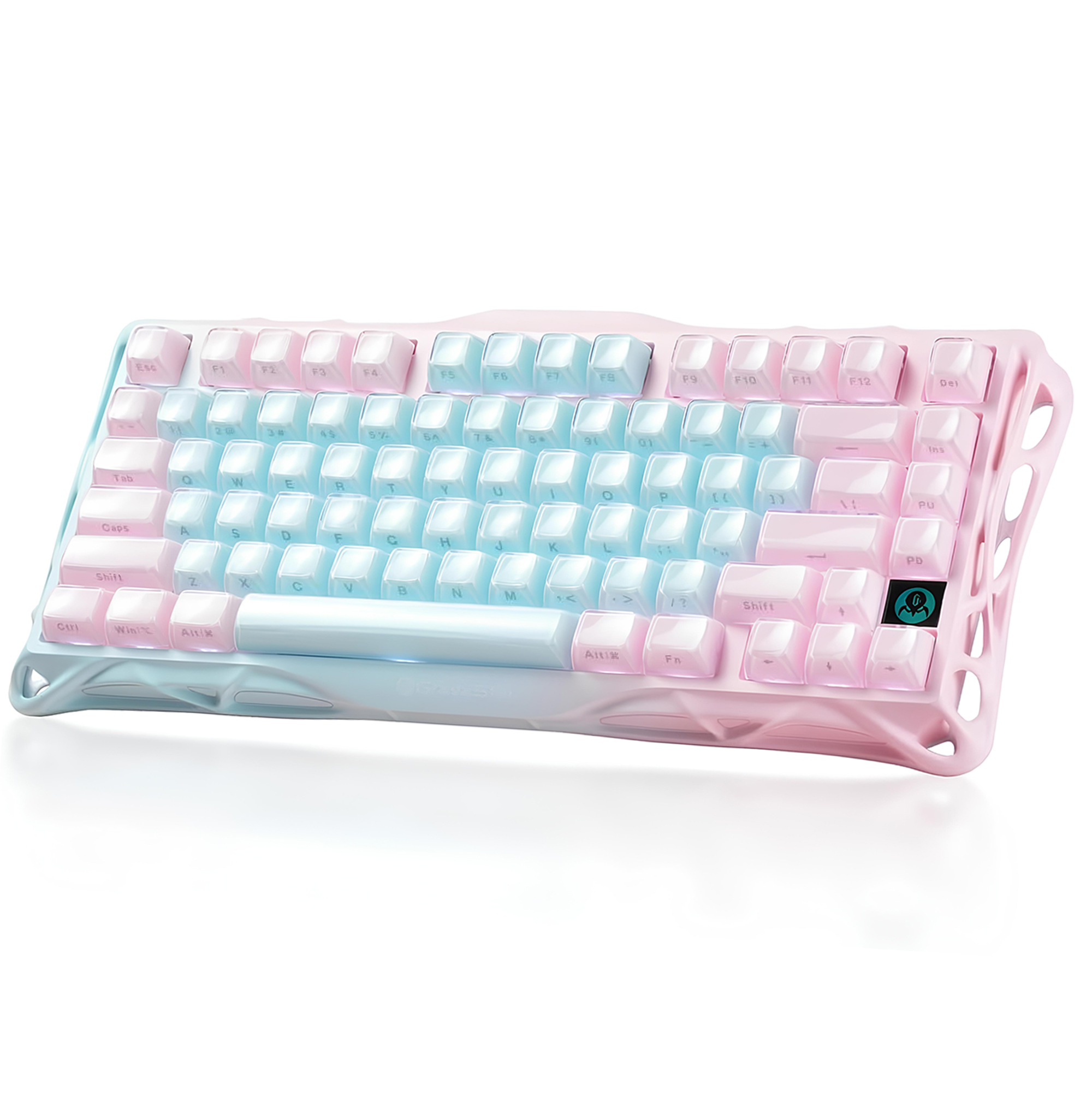 GRAVASTAR Mercury K1 Lite RGB Mekanik İngilizce Q Kablolu, Bluetooth, Kablosuz Gaming Klavye Aurora Mist