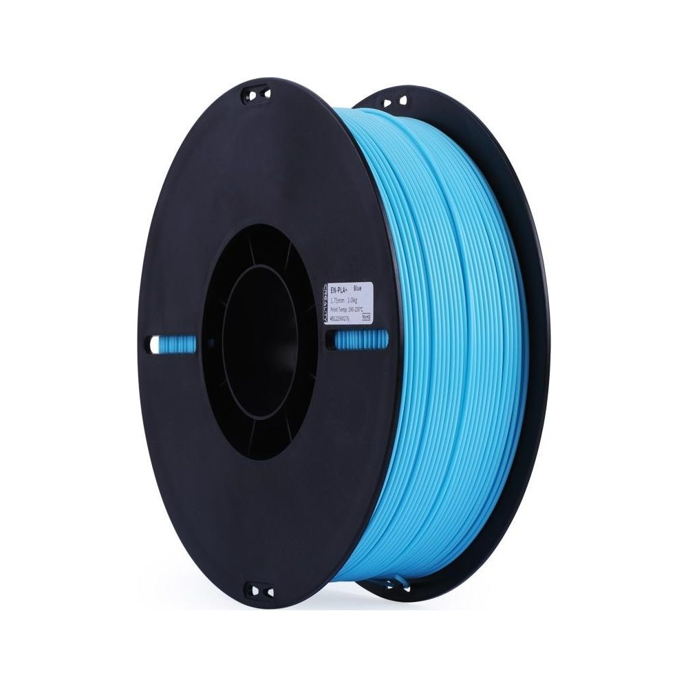 Filamento blu per stampa 3D su bobina nera.