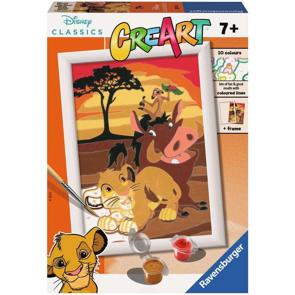 Set pittura Ravensburger con personaggi Disney: Simba, Timon & Pumbaa al tramonto.
