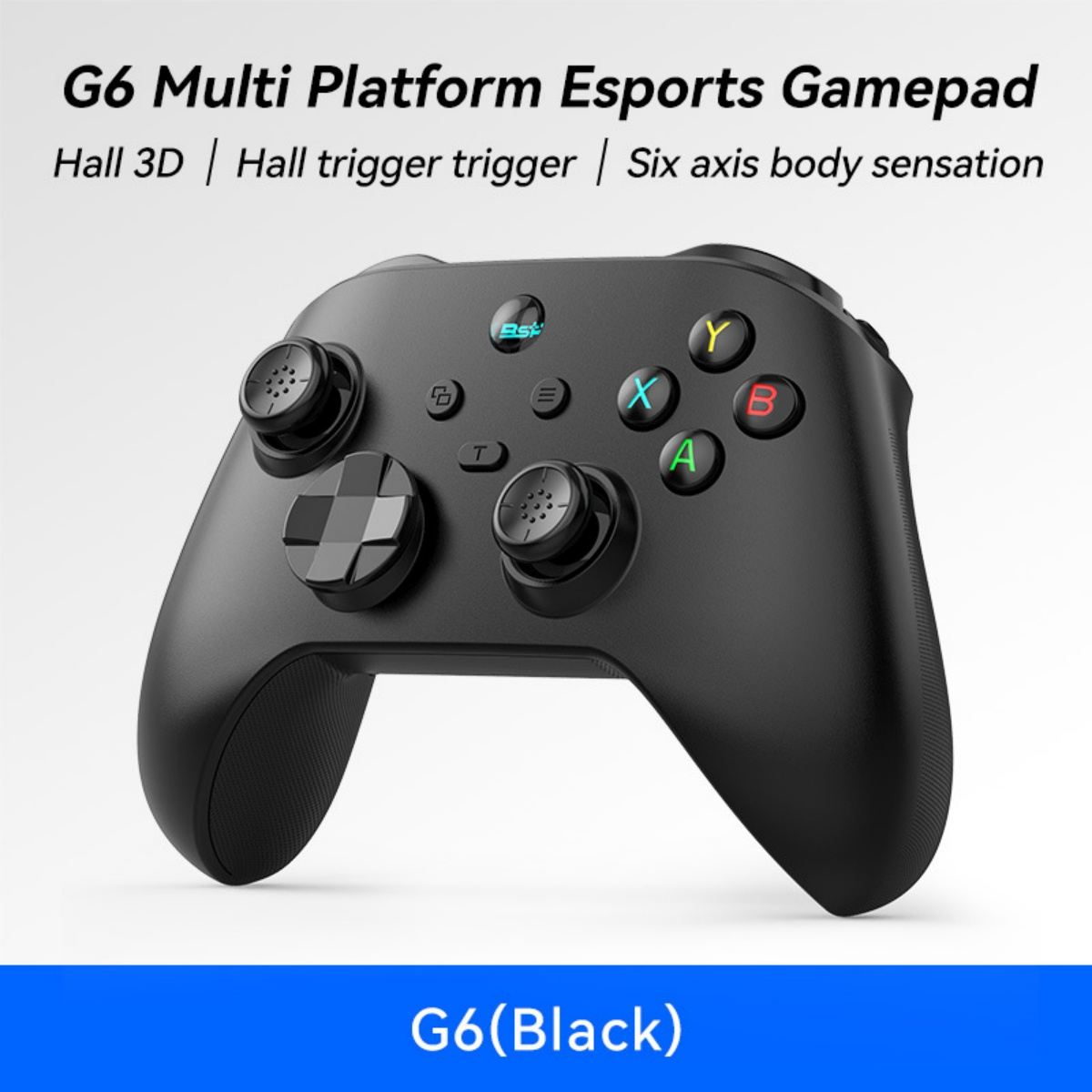 Schwarzer Gaming-Controller mit Joysticks, Tasten und Auslösern.