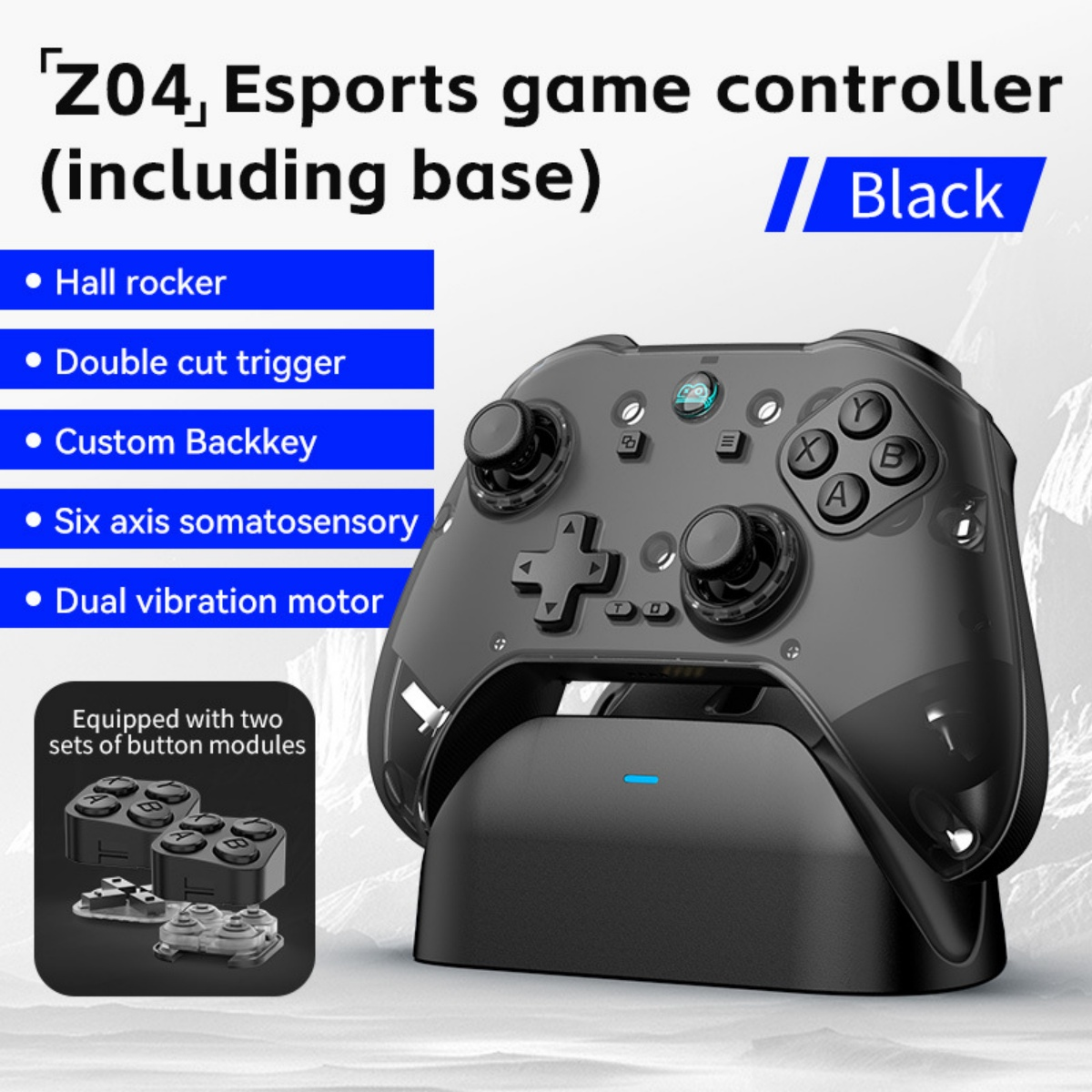 Schwarzer Z04 E-Sport-Controller mit Basis, Joysticks, Tasten und Modulen.