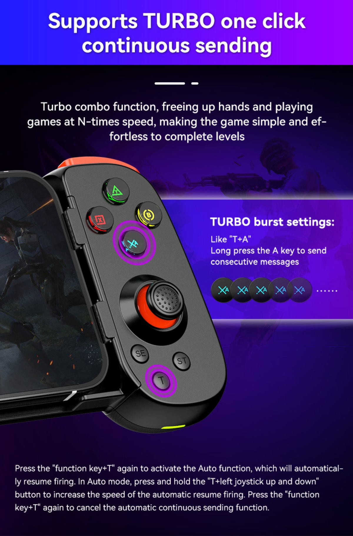 Ein schwarzer Gamecontroller mit roten und orangen Akzenten, der ein Smartphone hält.