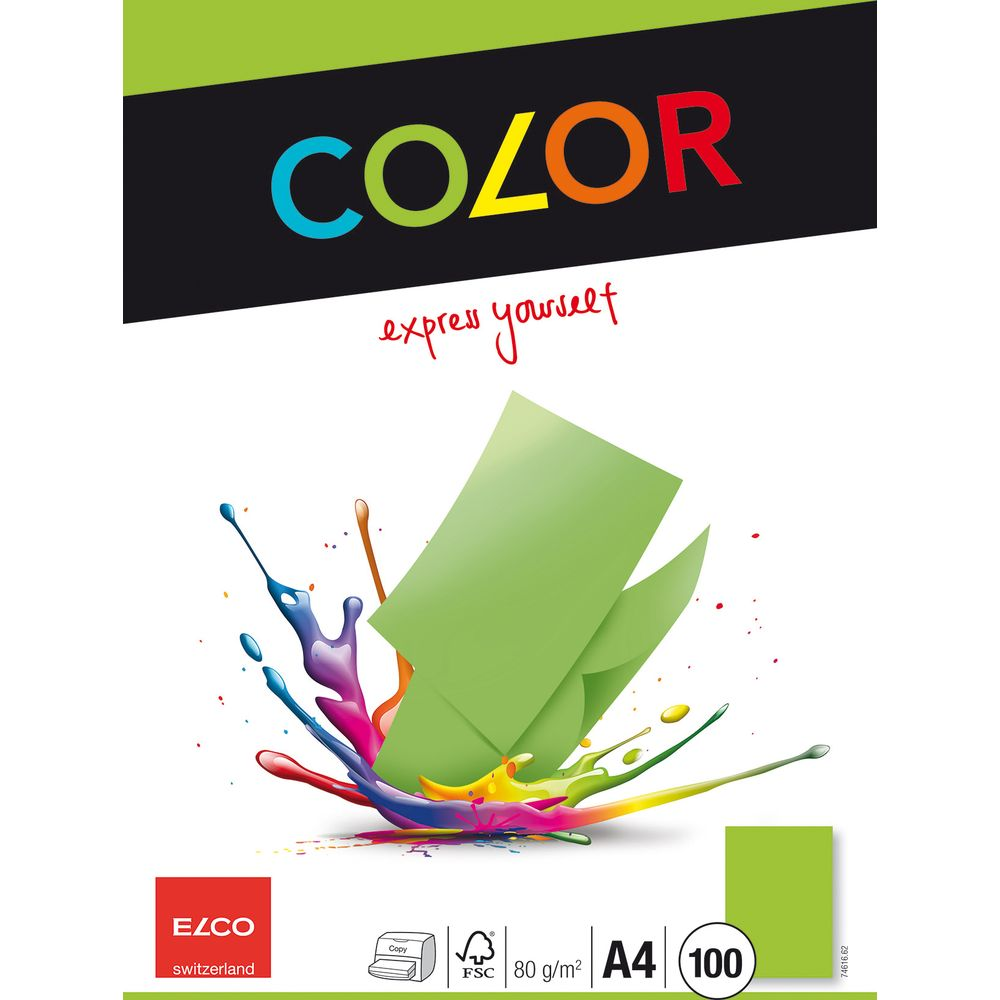 Grünes Papier mit Farbspritzern und dem Wort COLOR.