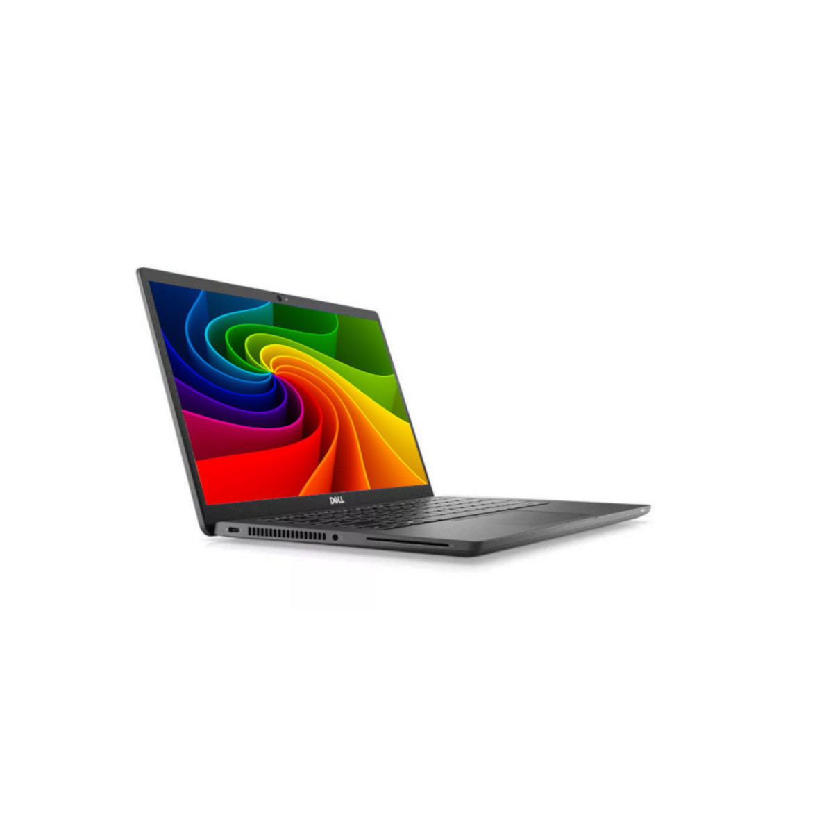 Ein geschlossener Laptop mit einem bunten Wirbelmuster auf dem Bildschirm.