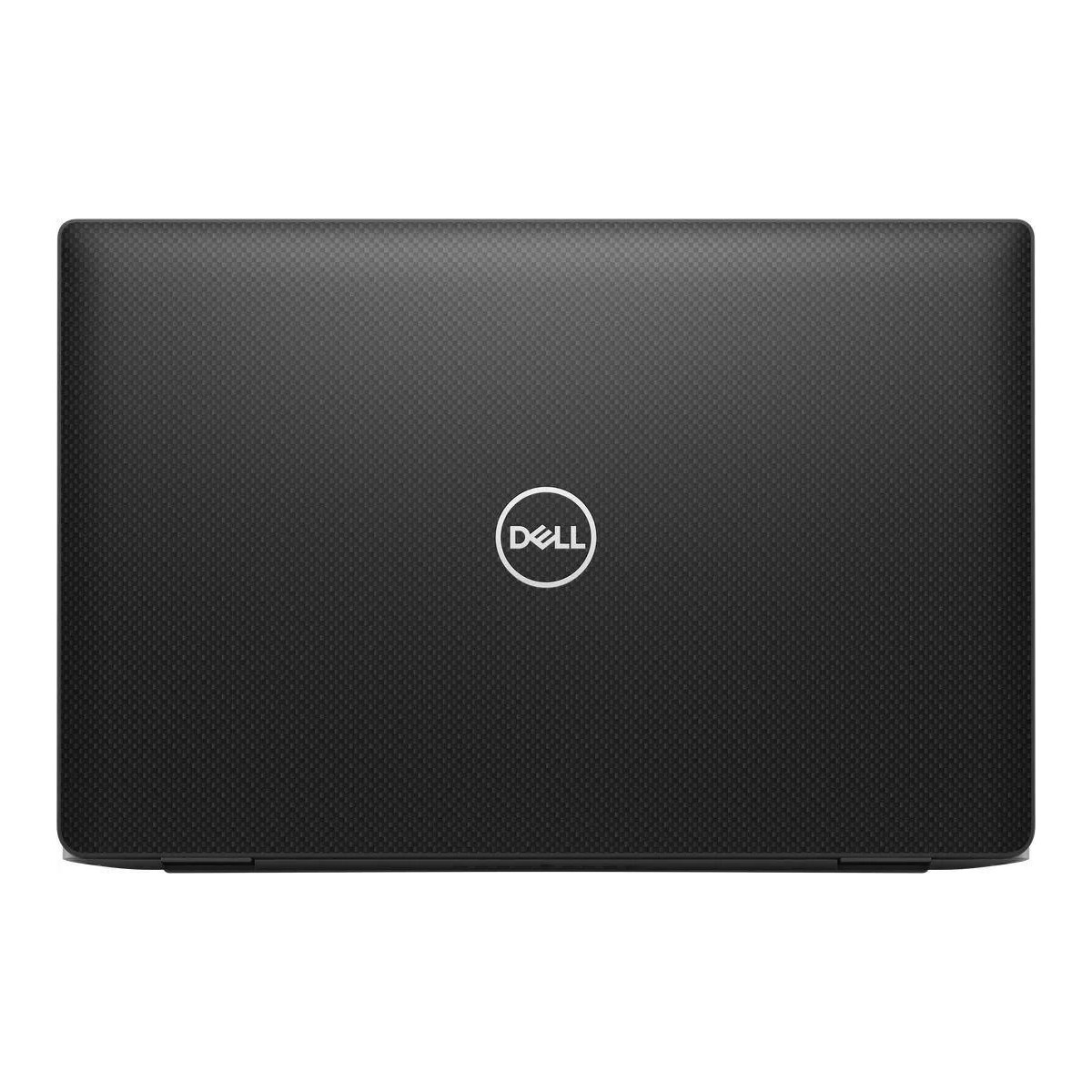 Geschlossener schwarzer Dell Laptop mit texturiertem Deckel und Logo.