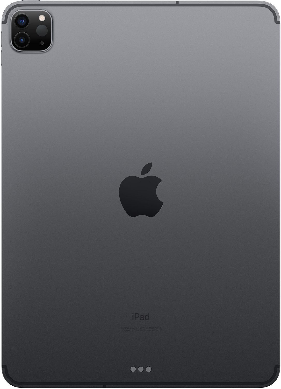 Back of a dark iPad with Apple logo and camera module.
