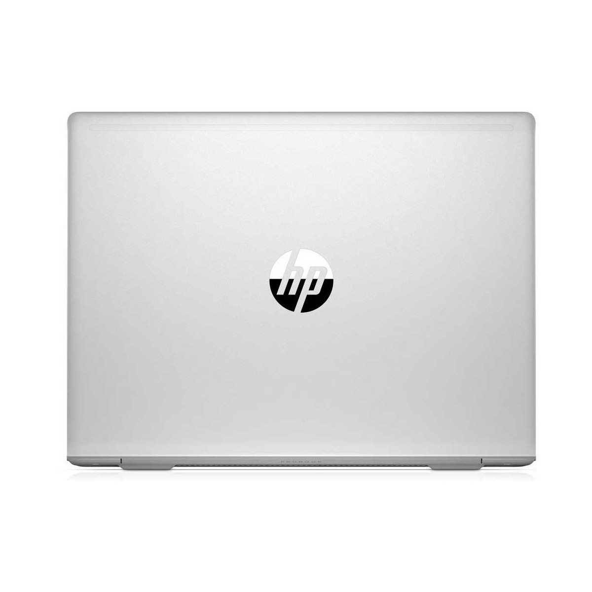 Geschlossener silberner HP Laptop mit Logo in der Mitte.