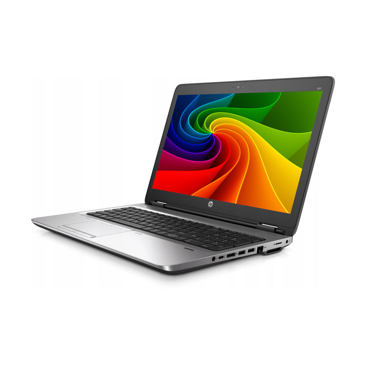 Ein offener Laptop mit einem Regenbogen-Wirbelmuster auf dem Bildschirm.