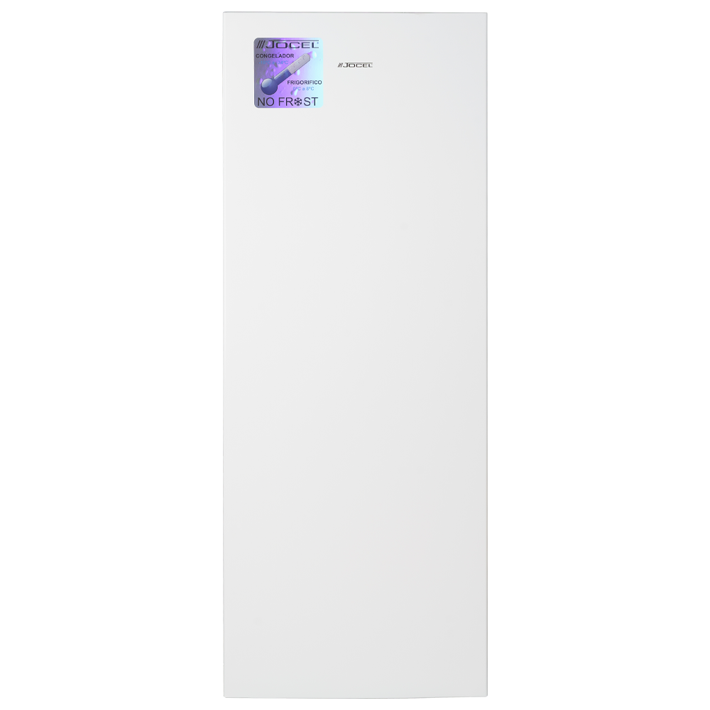 Congelador blanco con logo JOCEL y pegatina "NO FROST".