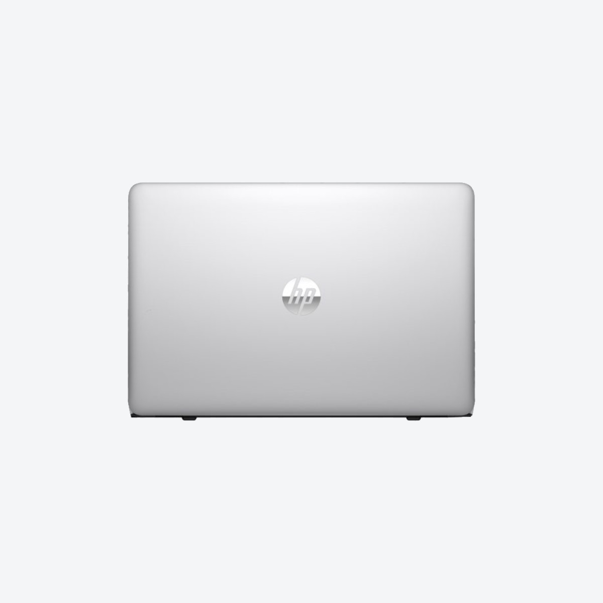 Geschlossener silberner HP Laptop von oben mit Logo.