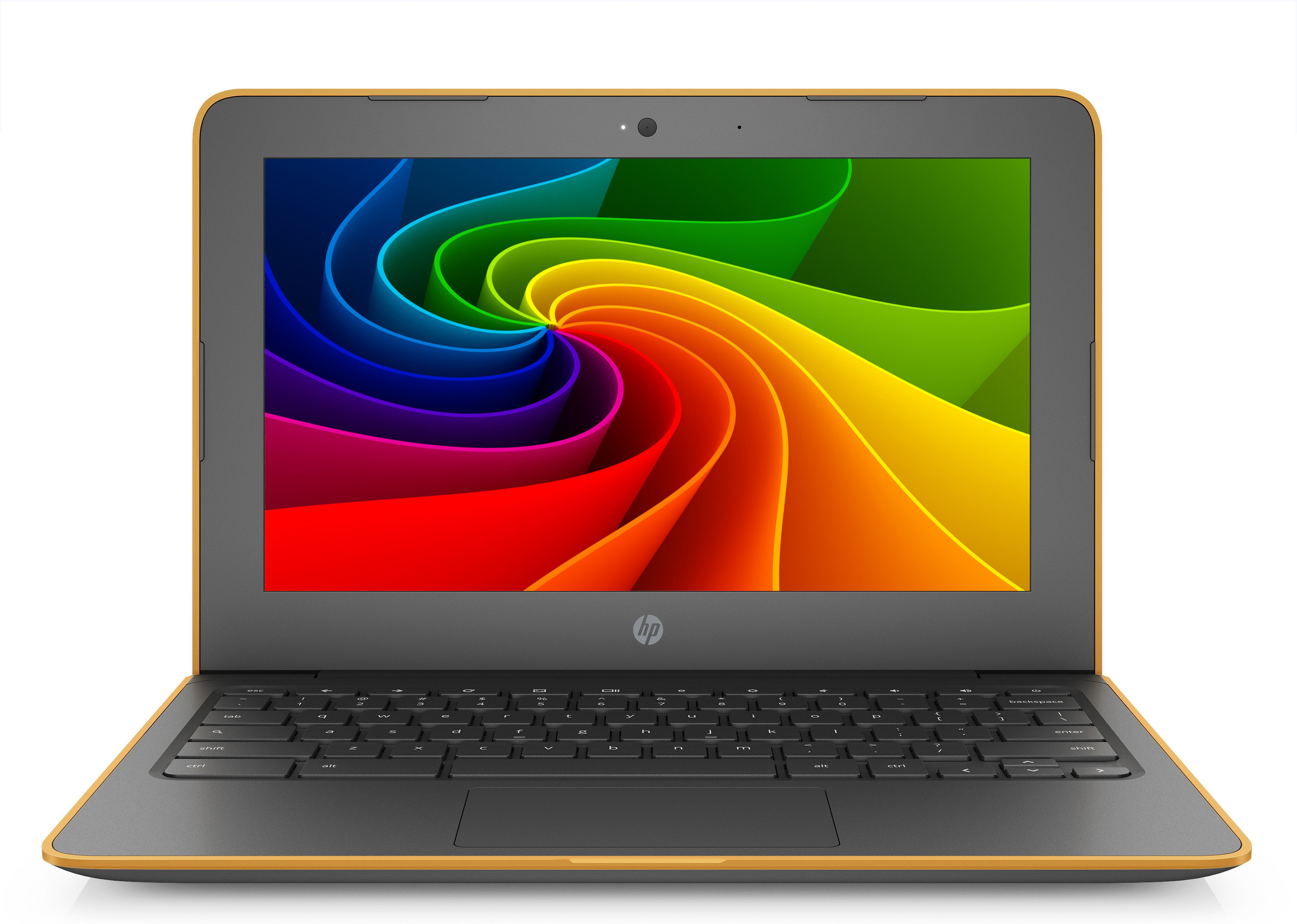 Ein offener Laptop mit einem bunten Hintergrundbild auf dem Bildschirm.