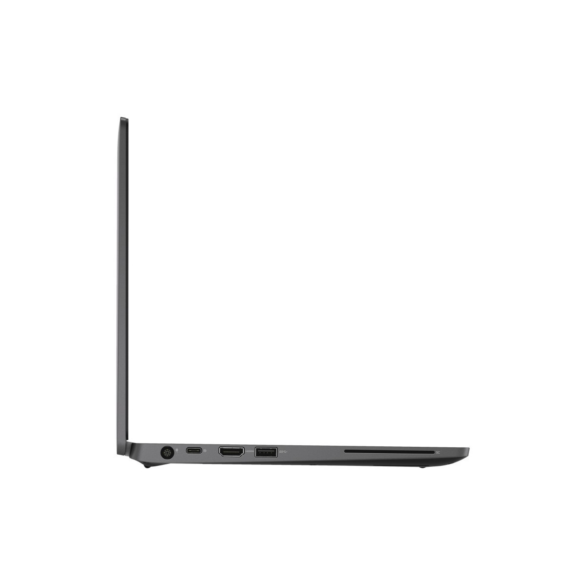 Grauer Laptop-Anschlussbereich mit USB, HDMI und Netzanschluss.