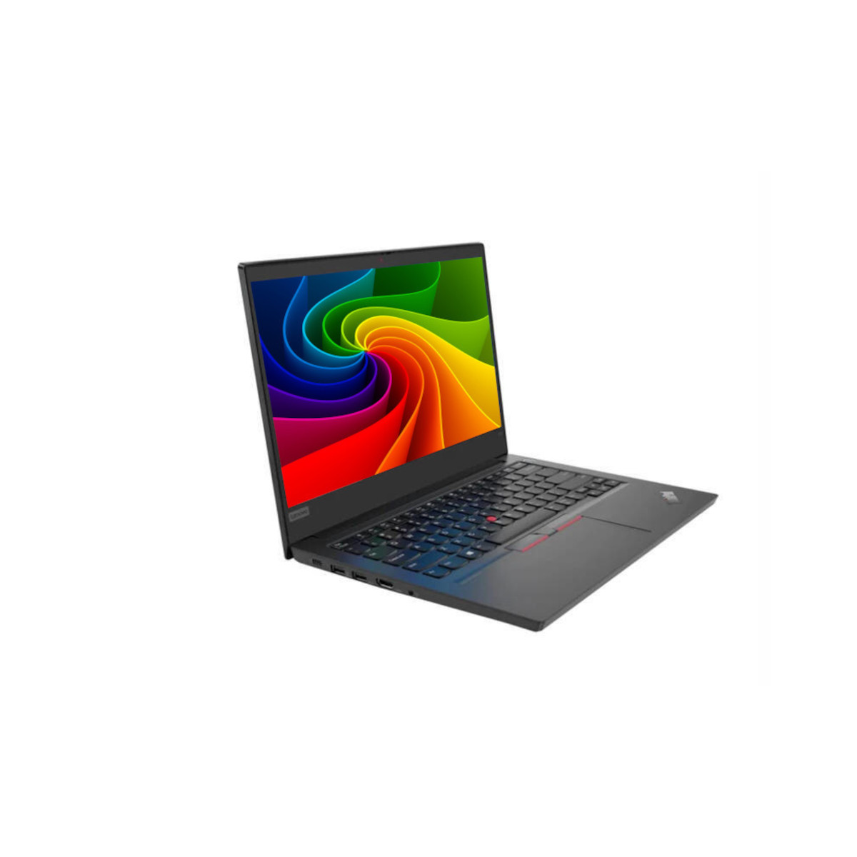 Ein geöffneter Laptop mit einem Regenbogen-Wirbel auf dem Bildschirm.