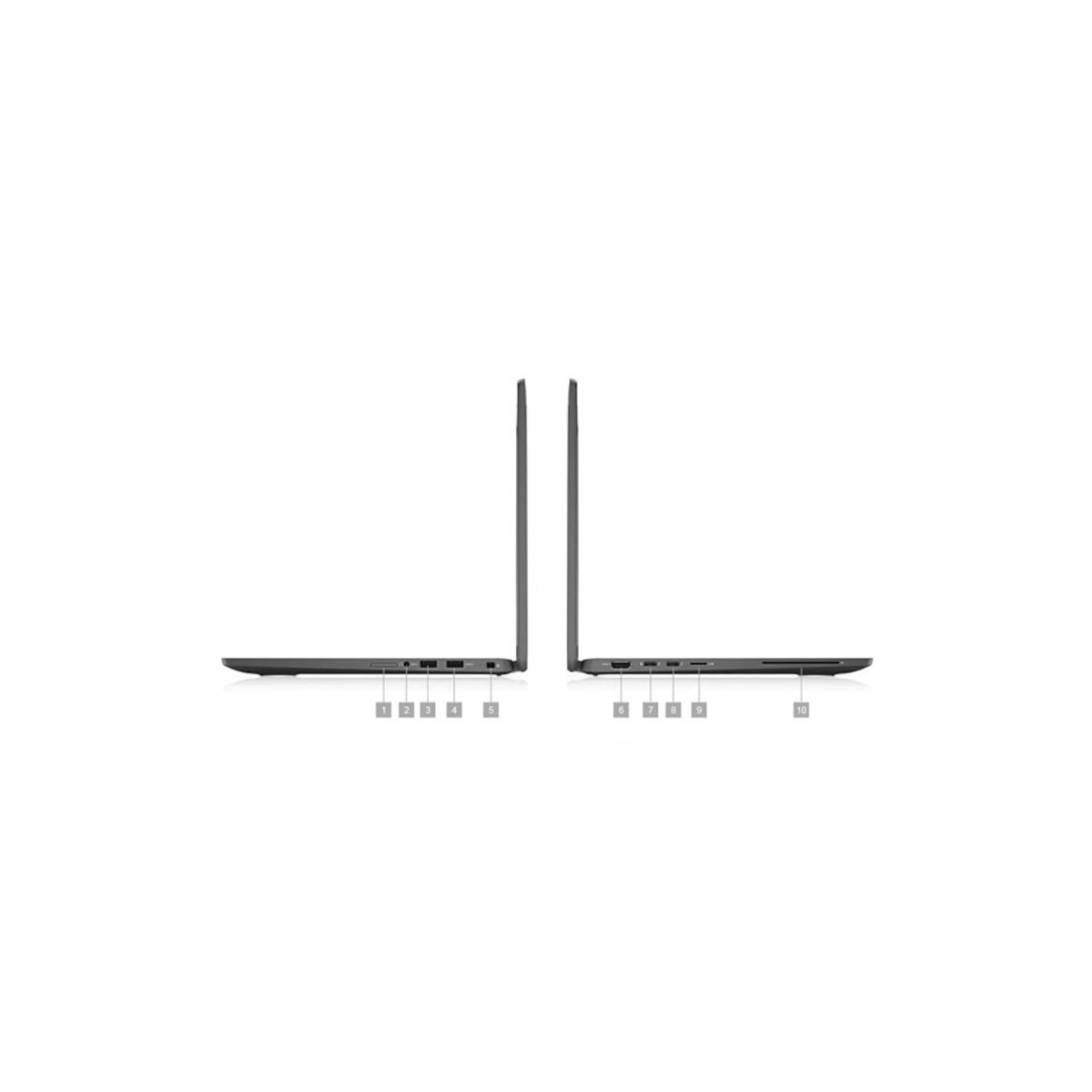 Seitenansicht von zwei Laptops mit beschrifteten Anschlüssen.