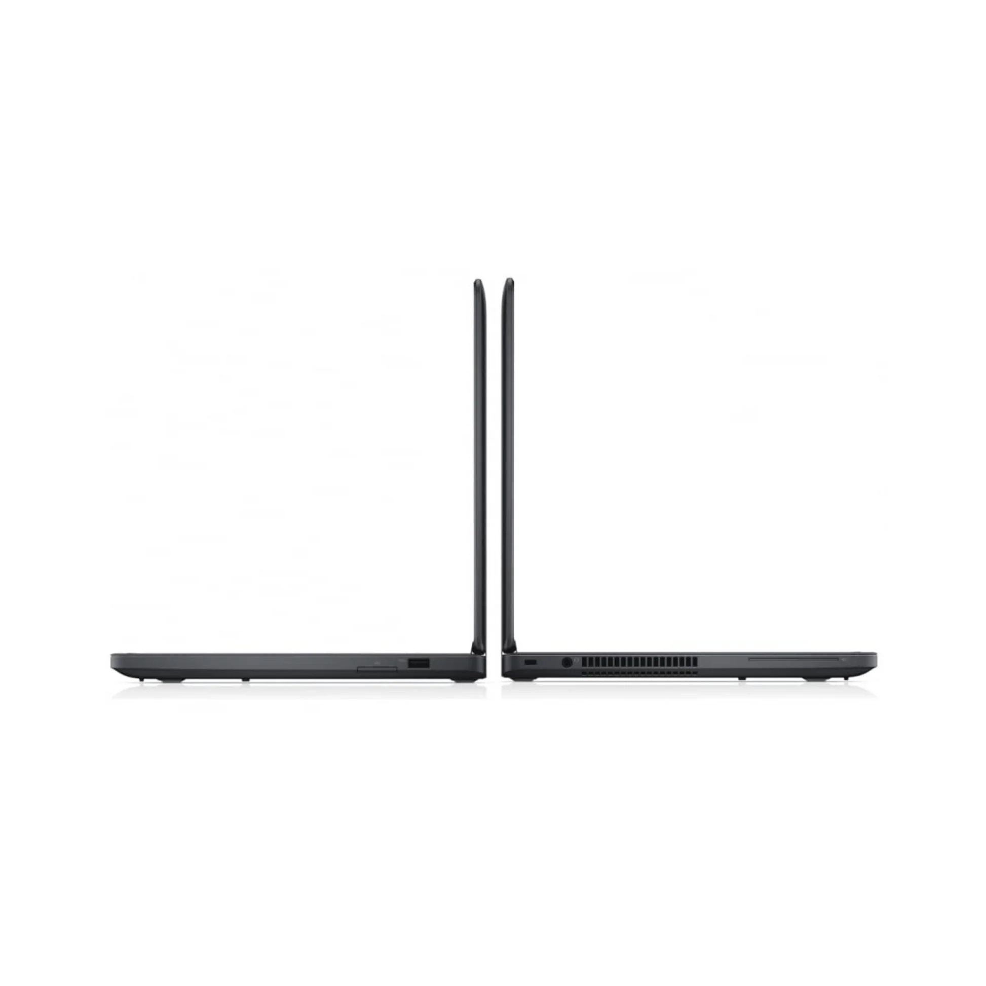 Zwei dunkle Laptops, von der Seite gesehen, spiegelverkehrt aufgestellt.